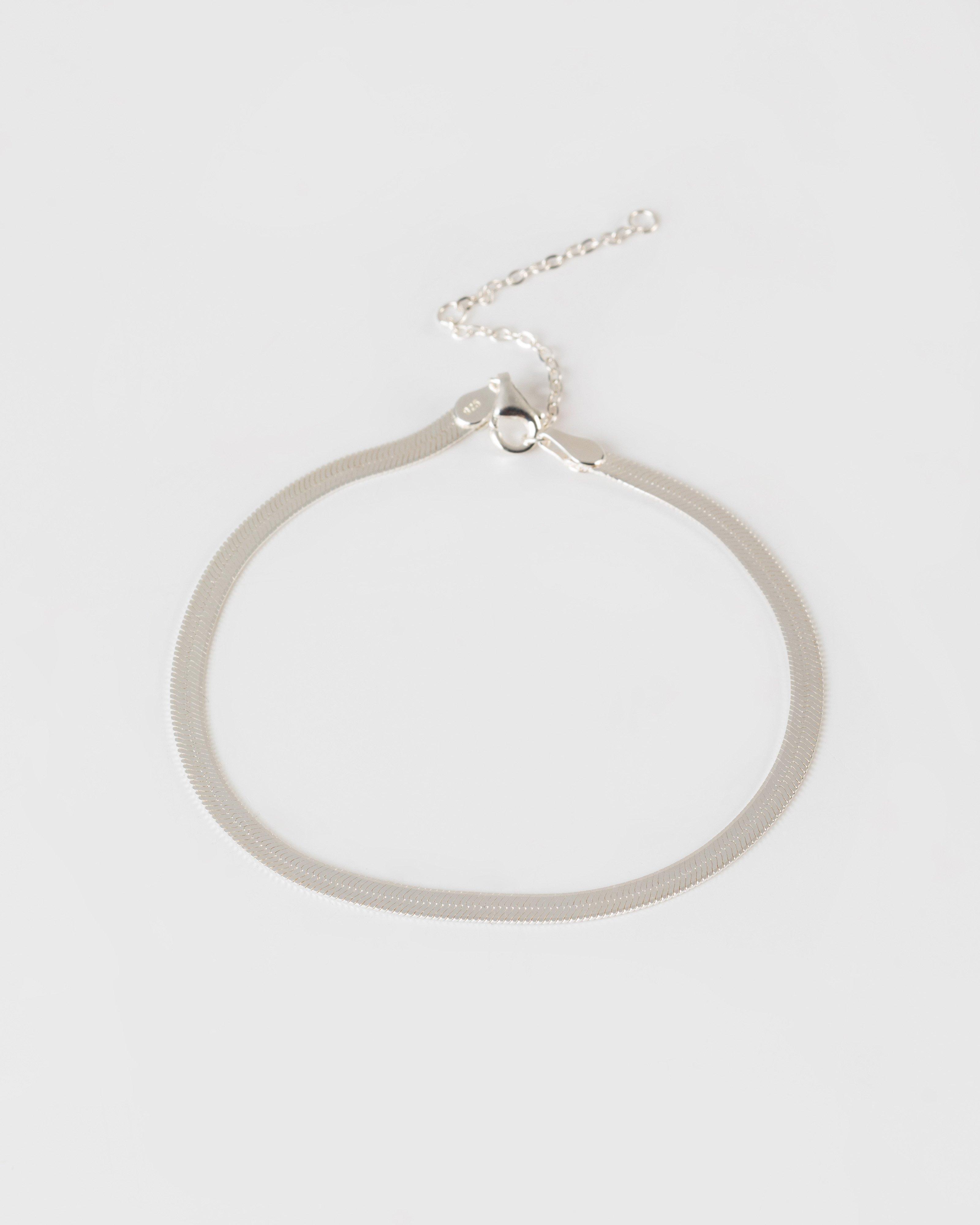 Sterling Silver Herringbone Chain Bracelet -  Silver