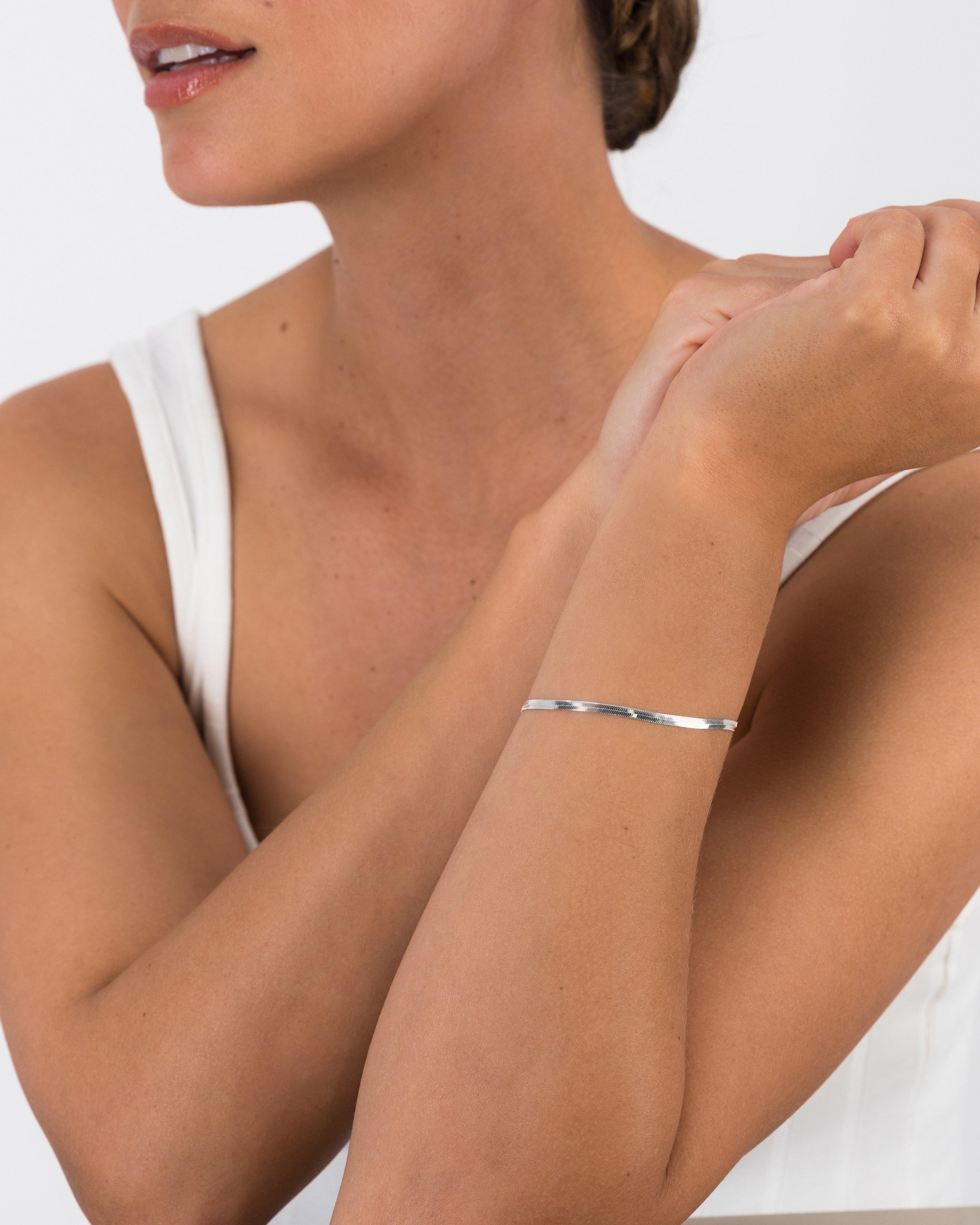 Sterling Silver Herringbone Chain Bracelet -  Silver