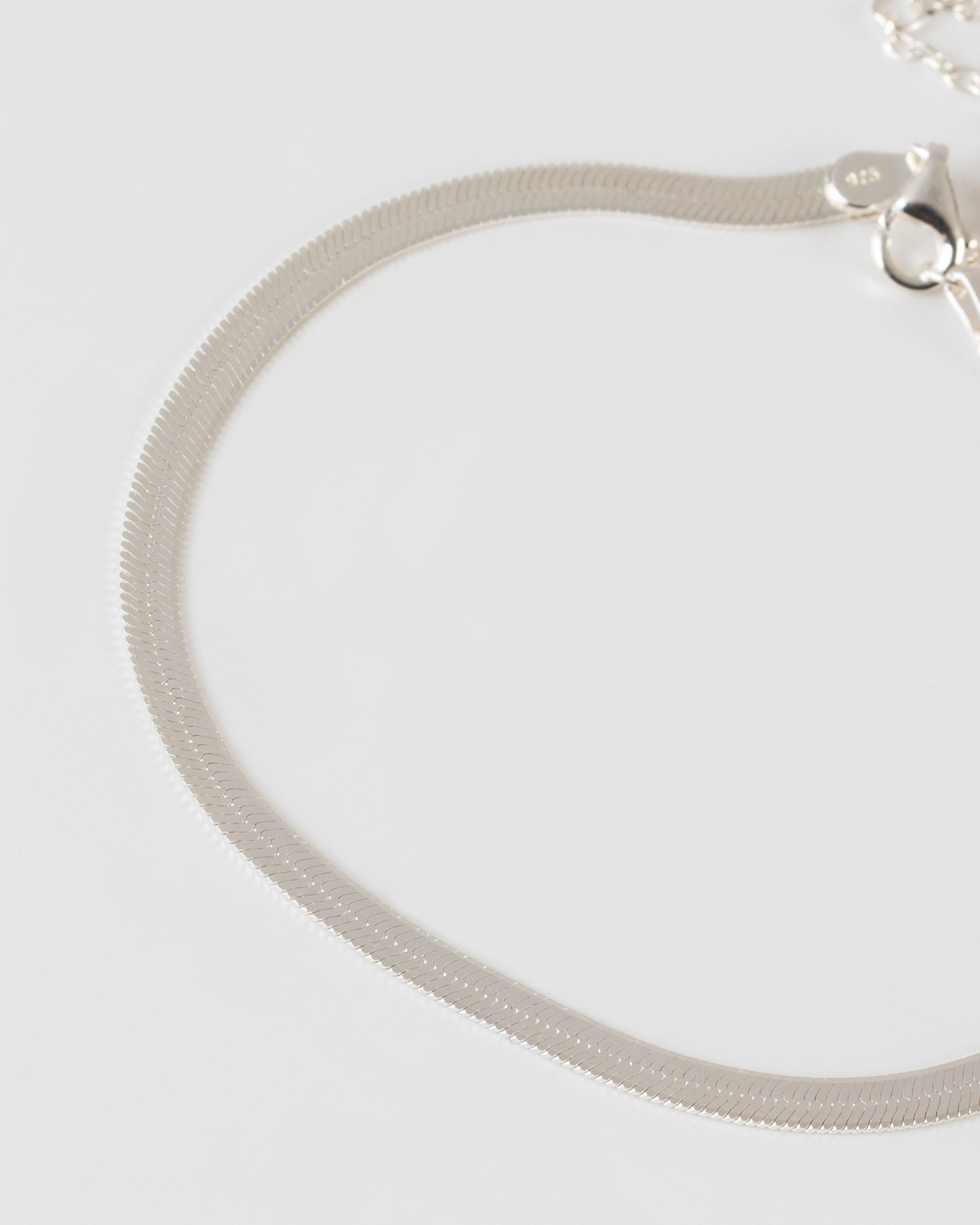 Sterling Silver Herringbone Chain Bracelet -  Silver