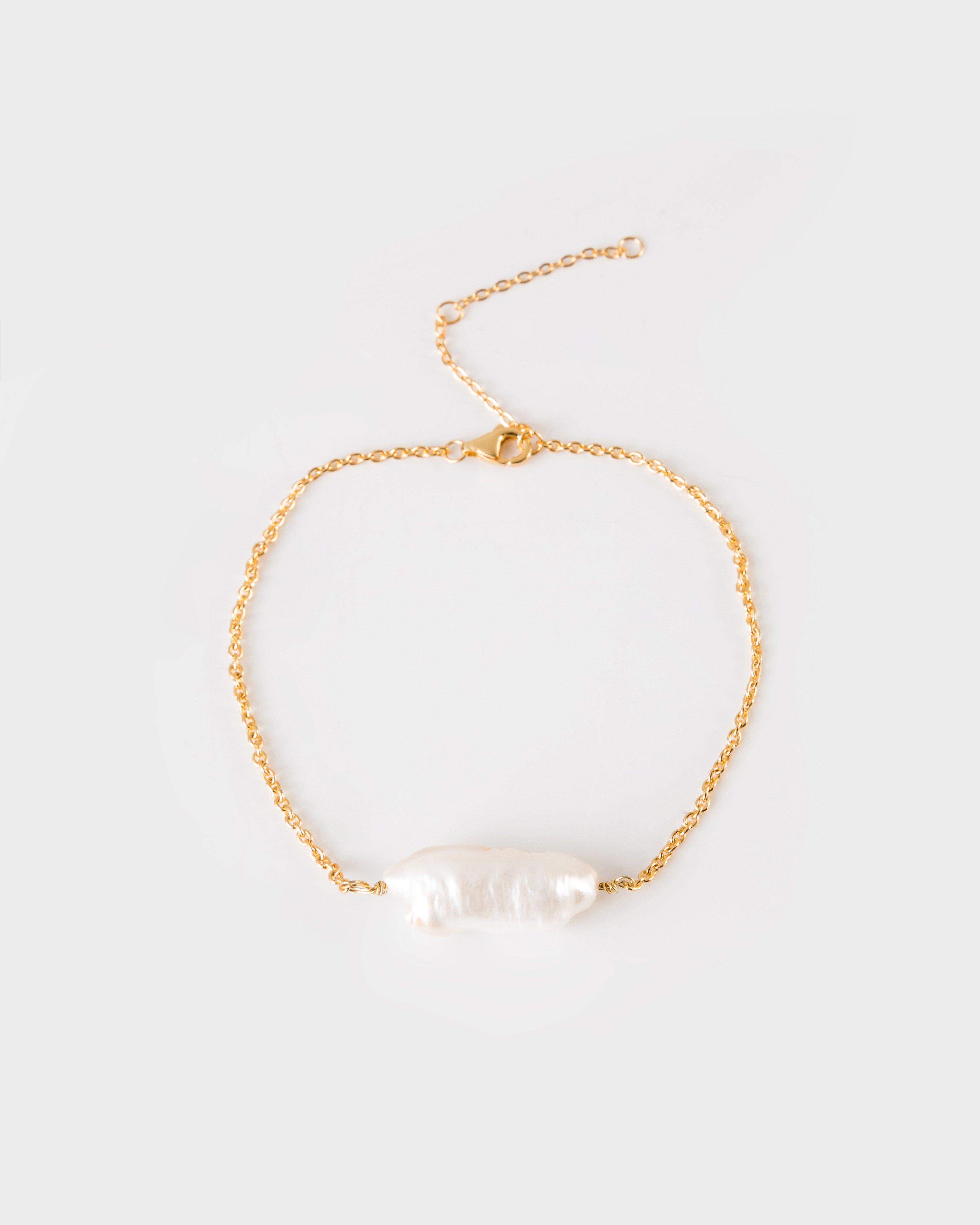 Sterling Silver Elongated Baroque Pearl Bracelet -  Milk