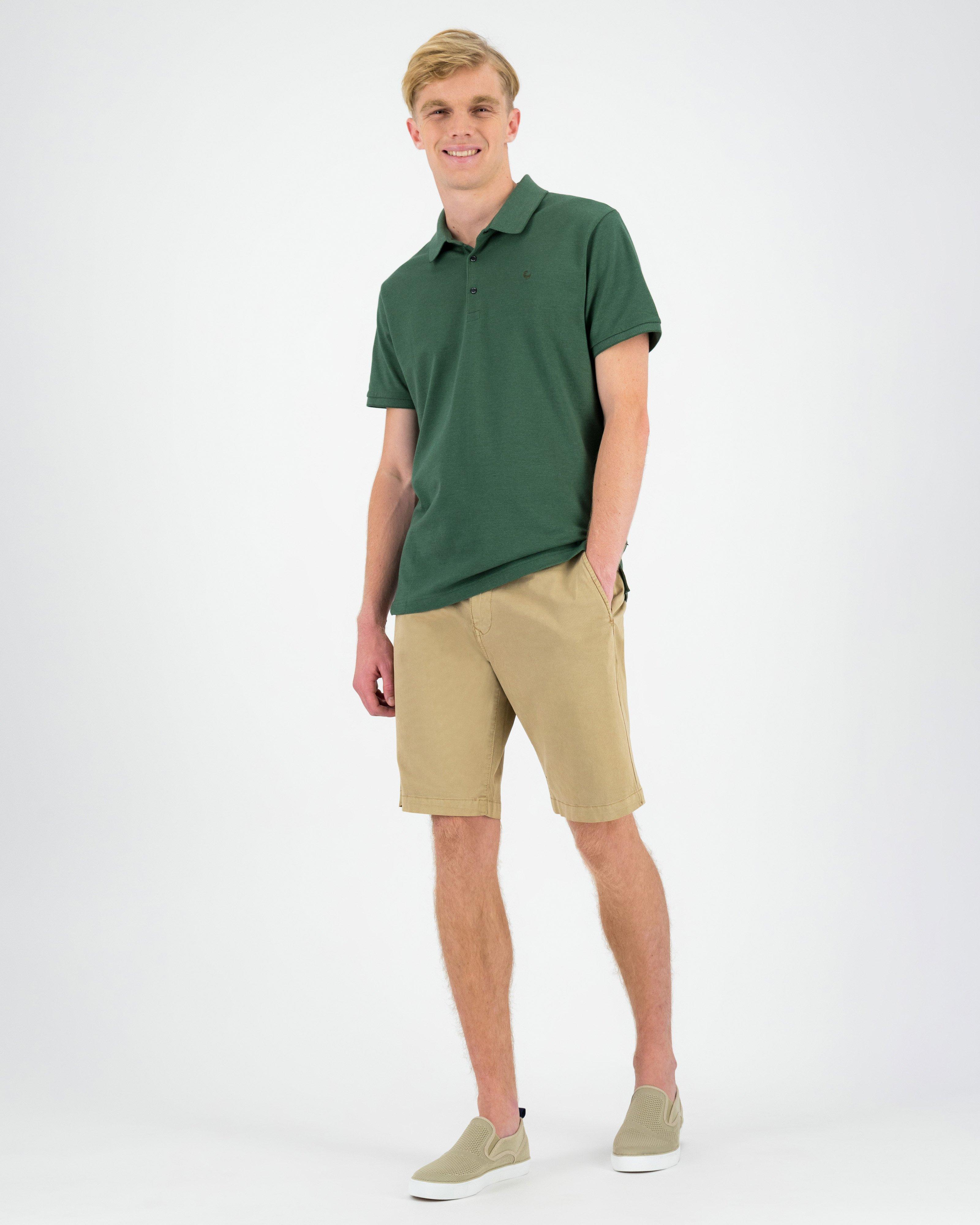 Old Khaki Men’s James Textured Cotton Golfer -  Bottle Green