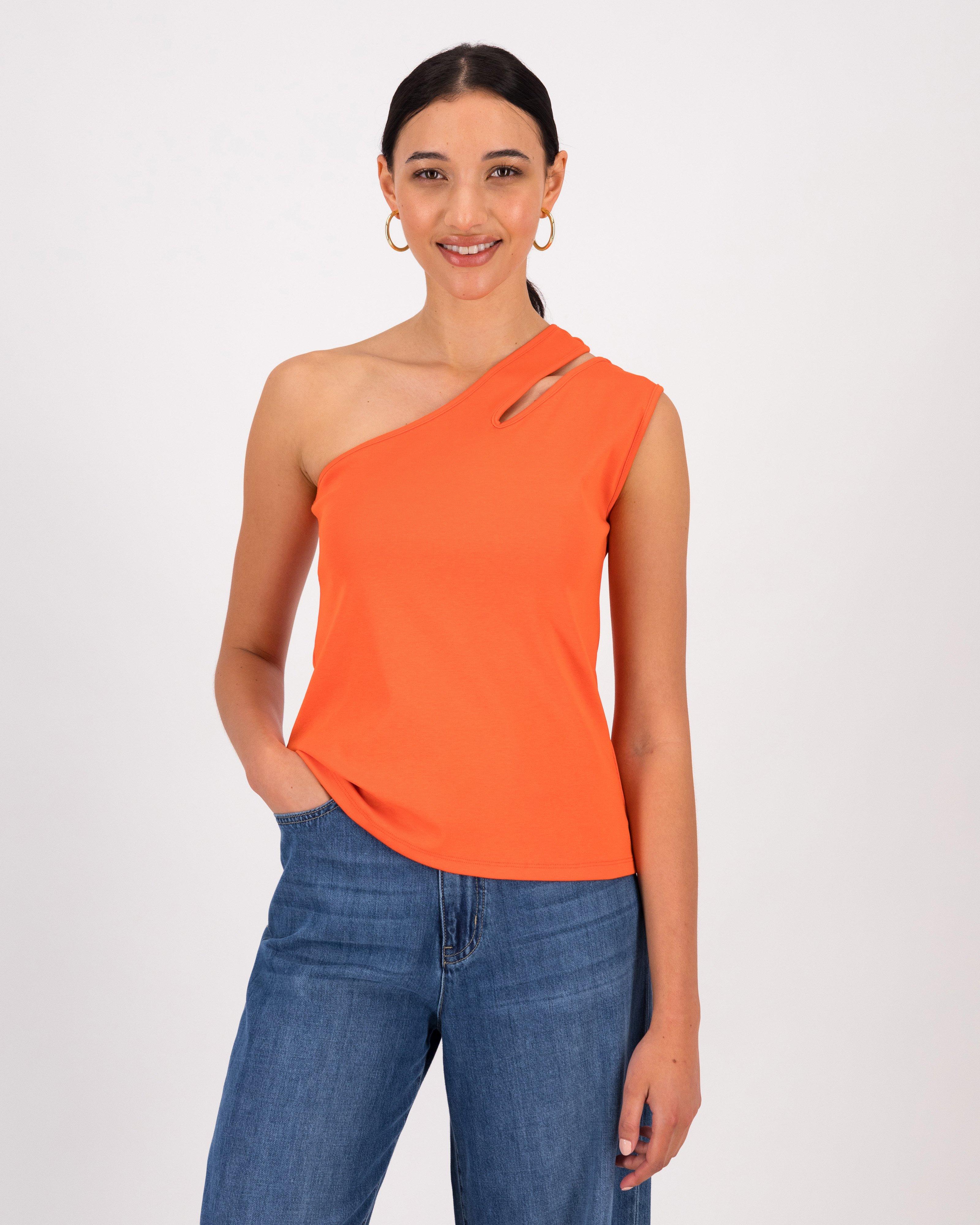 Naomi One Shoulder Cut Out Top -  Orange