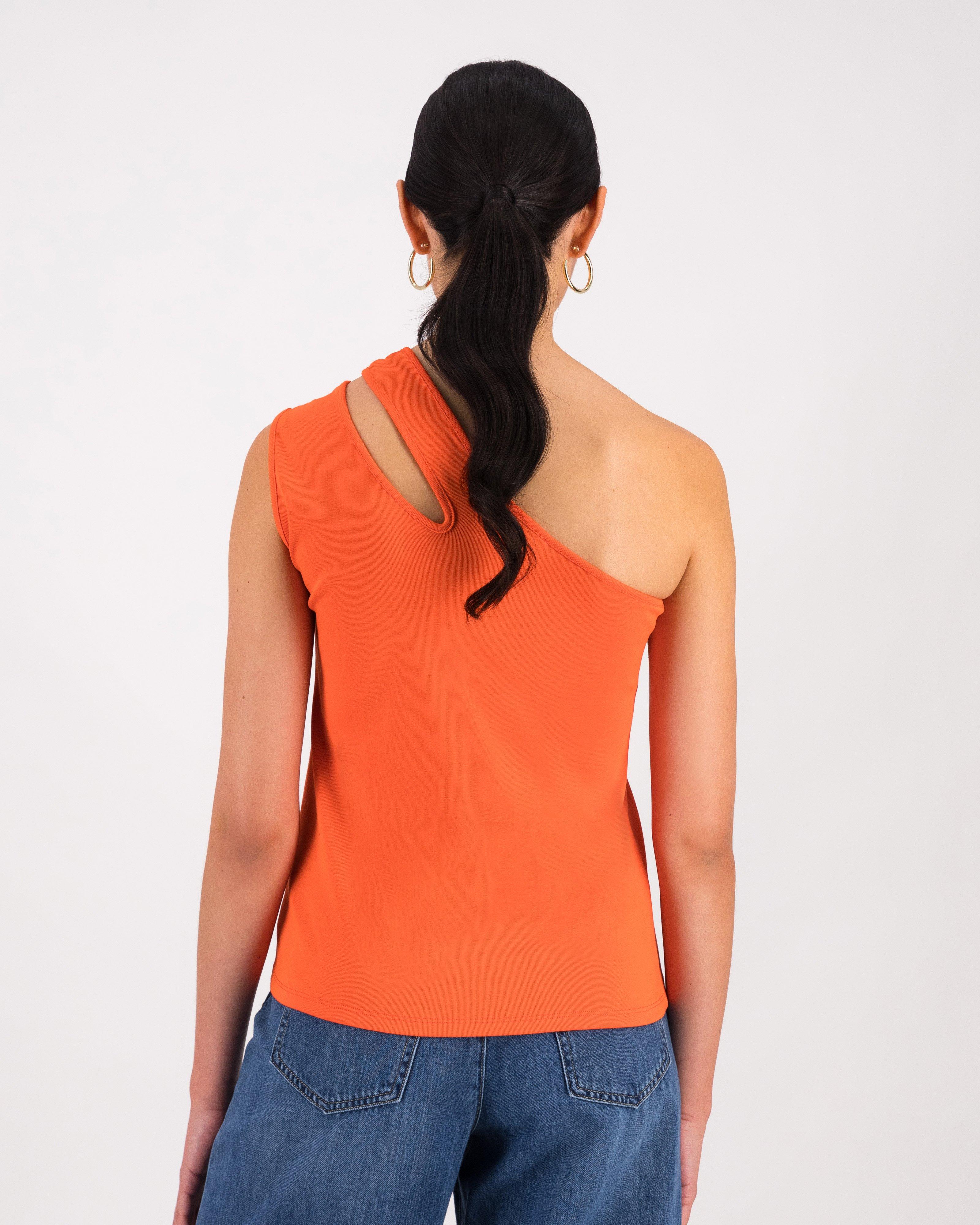 Naomi One Shoulder Cut Out Top -  Orange