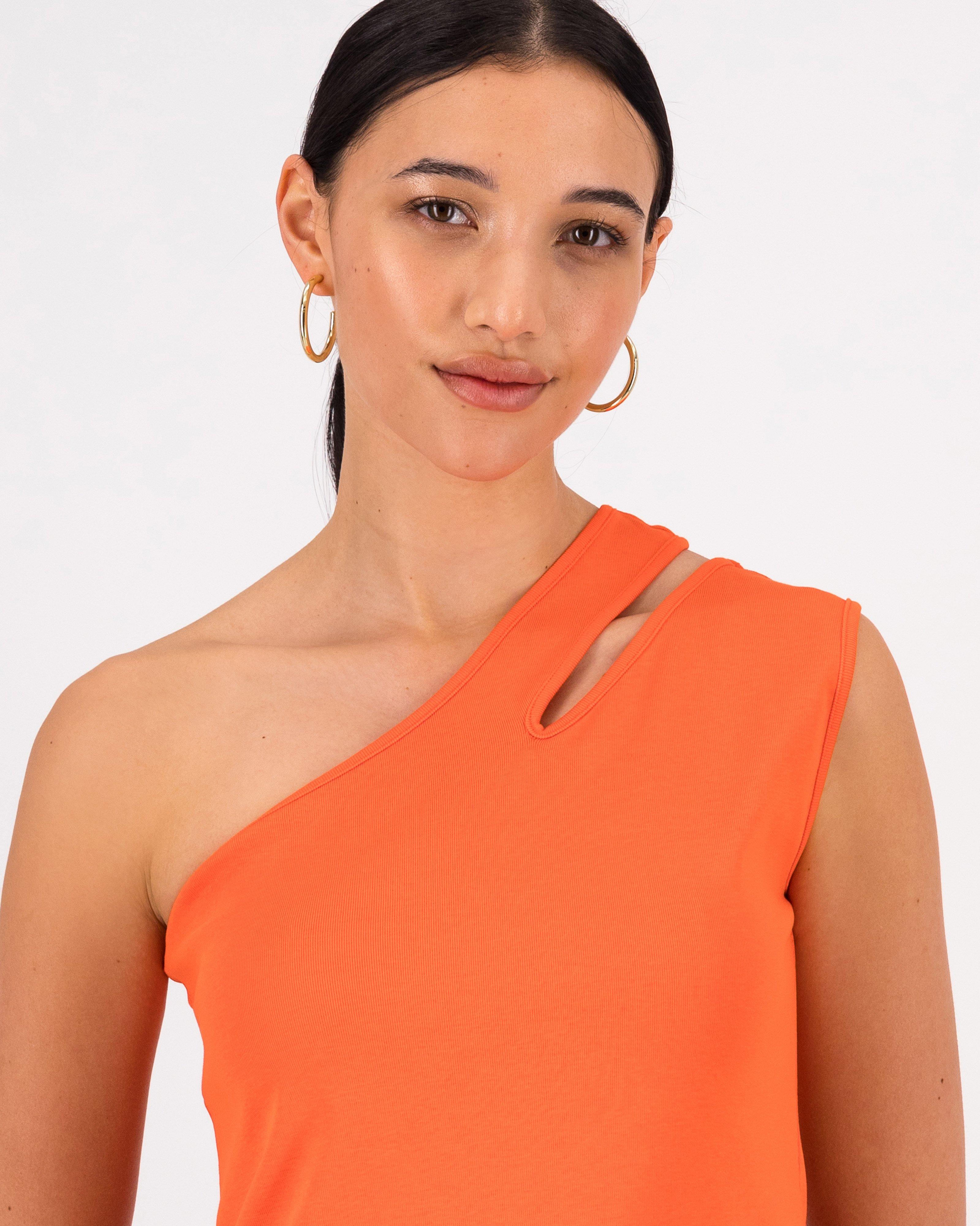 Naomi One Shoulder Cut Out Top -  Orange