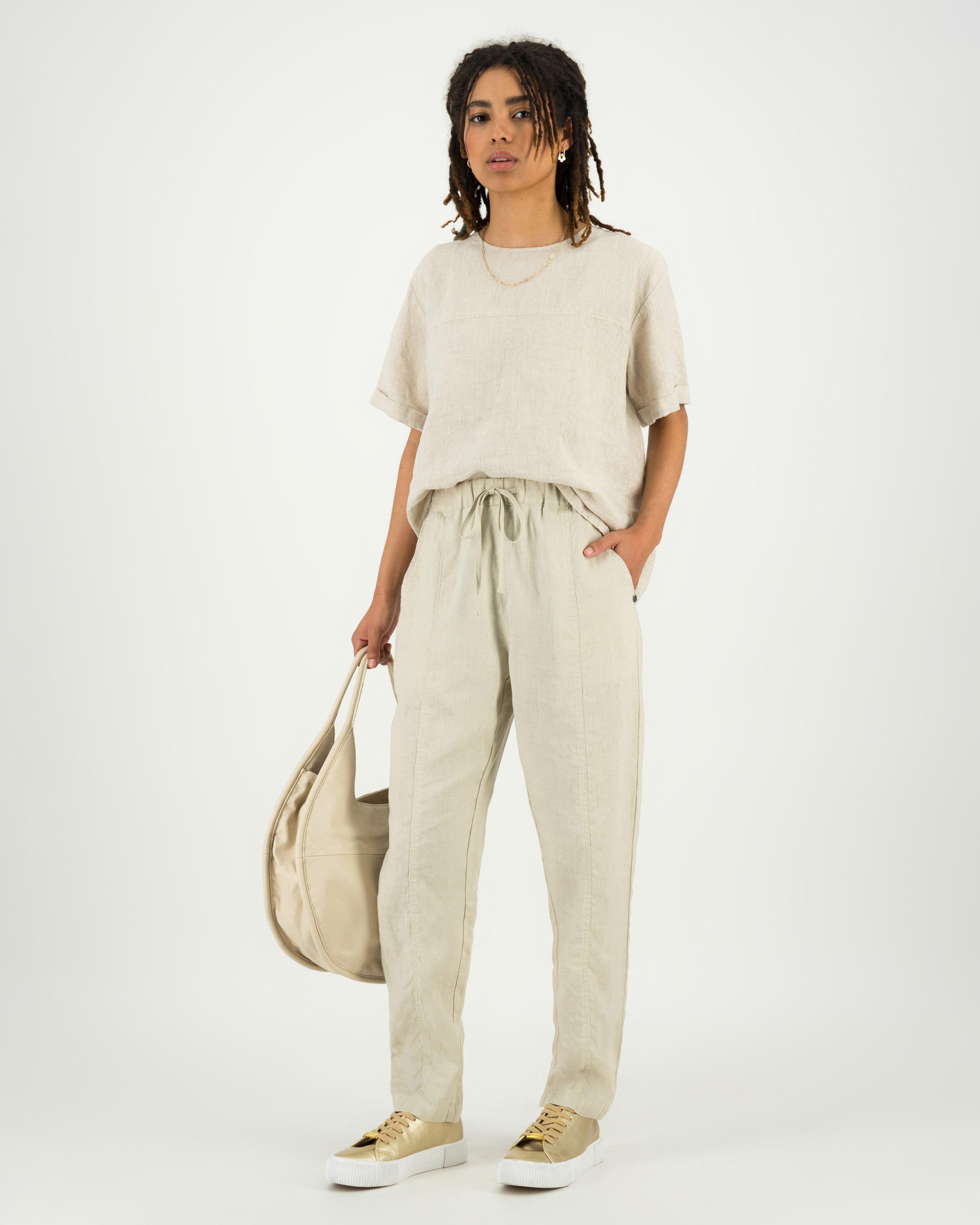 Tapered linen hot sale pants women