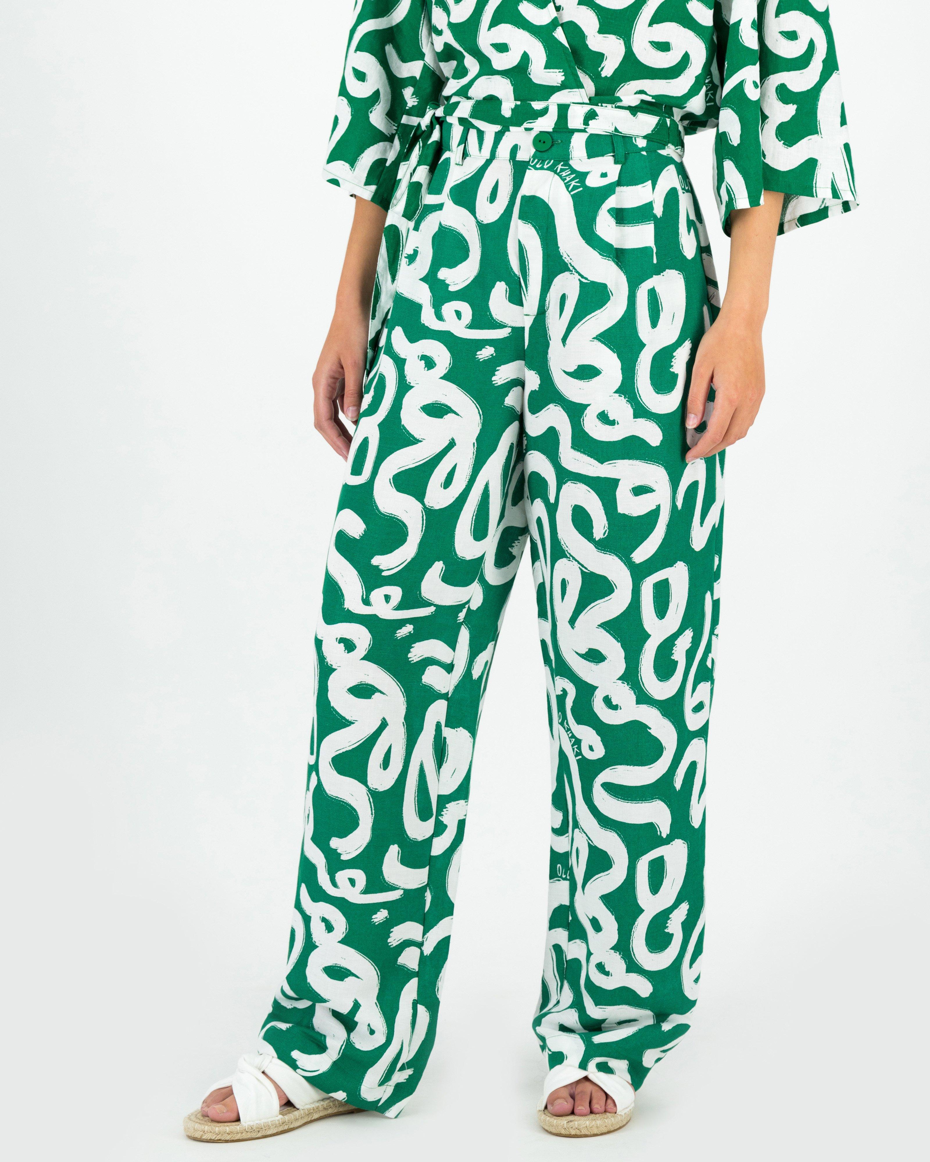 Women’s Priya Printed Linen Pants  -  Green
