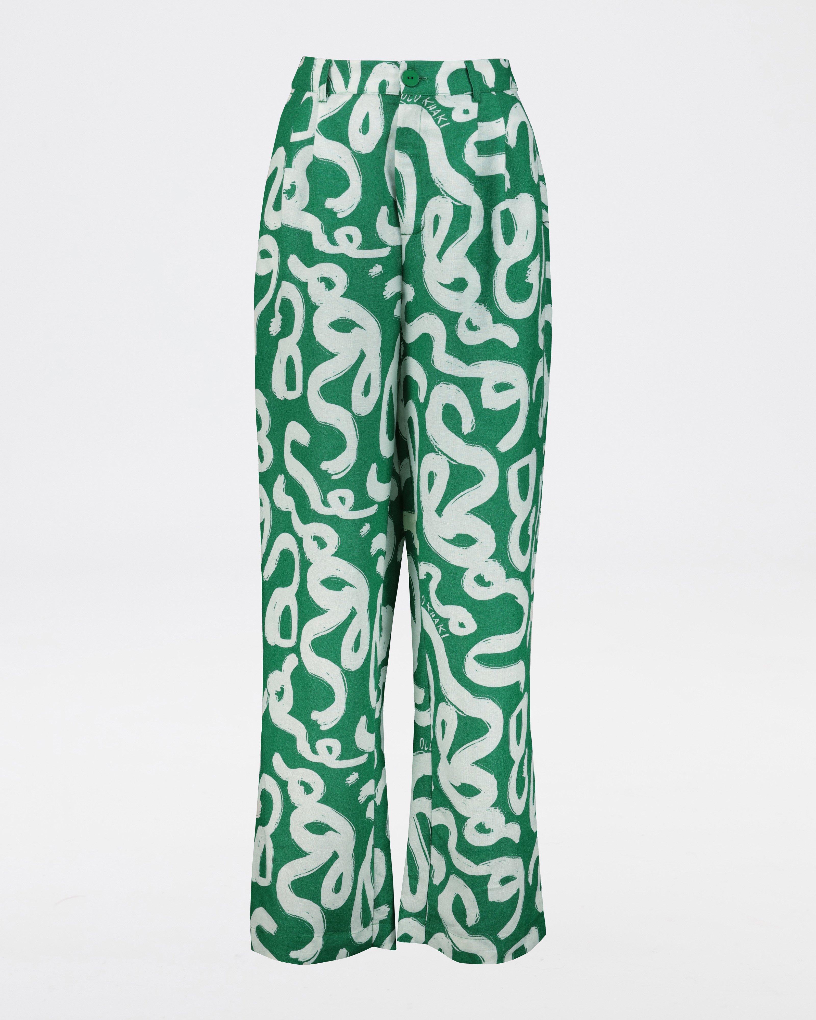 Women’s Priya Printed Linen Pants  -  Green