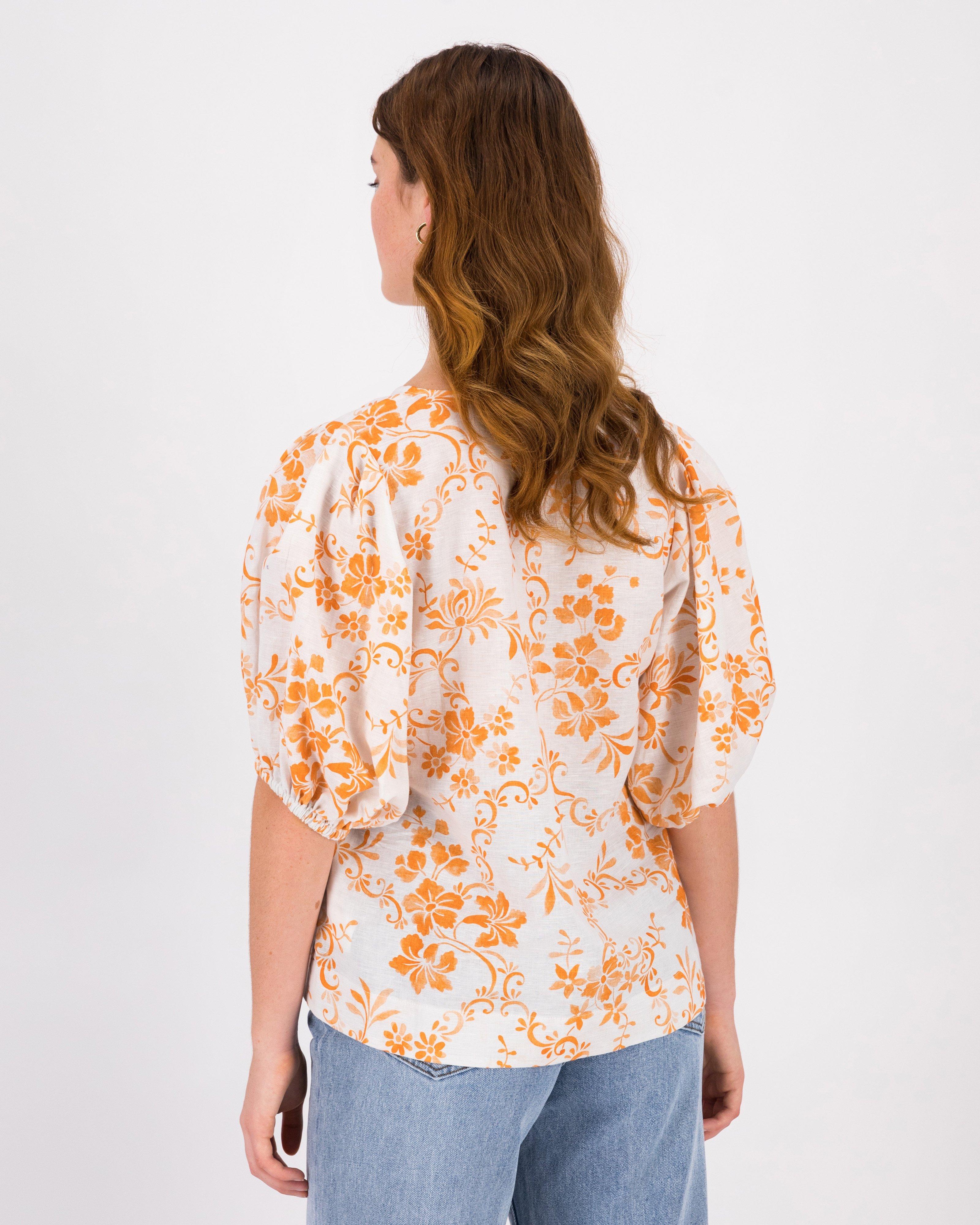 Adriana Two-Tone Linen Blouse -  Orange