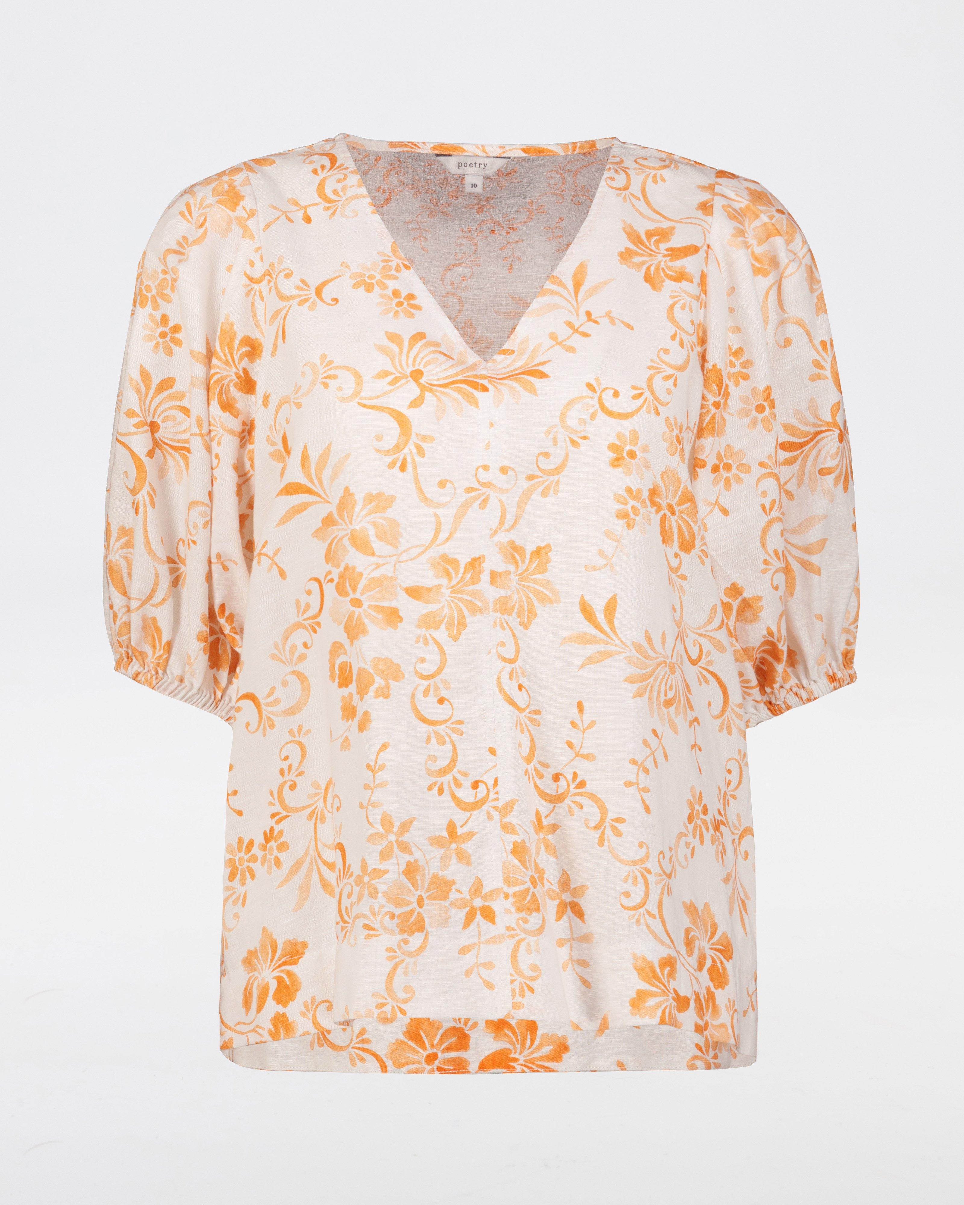 Adriana Two-Tone Linen Blouse -  Orange