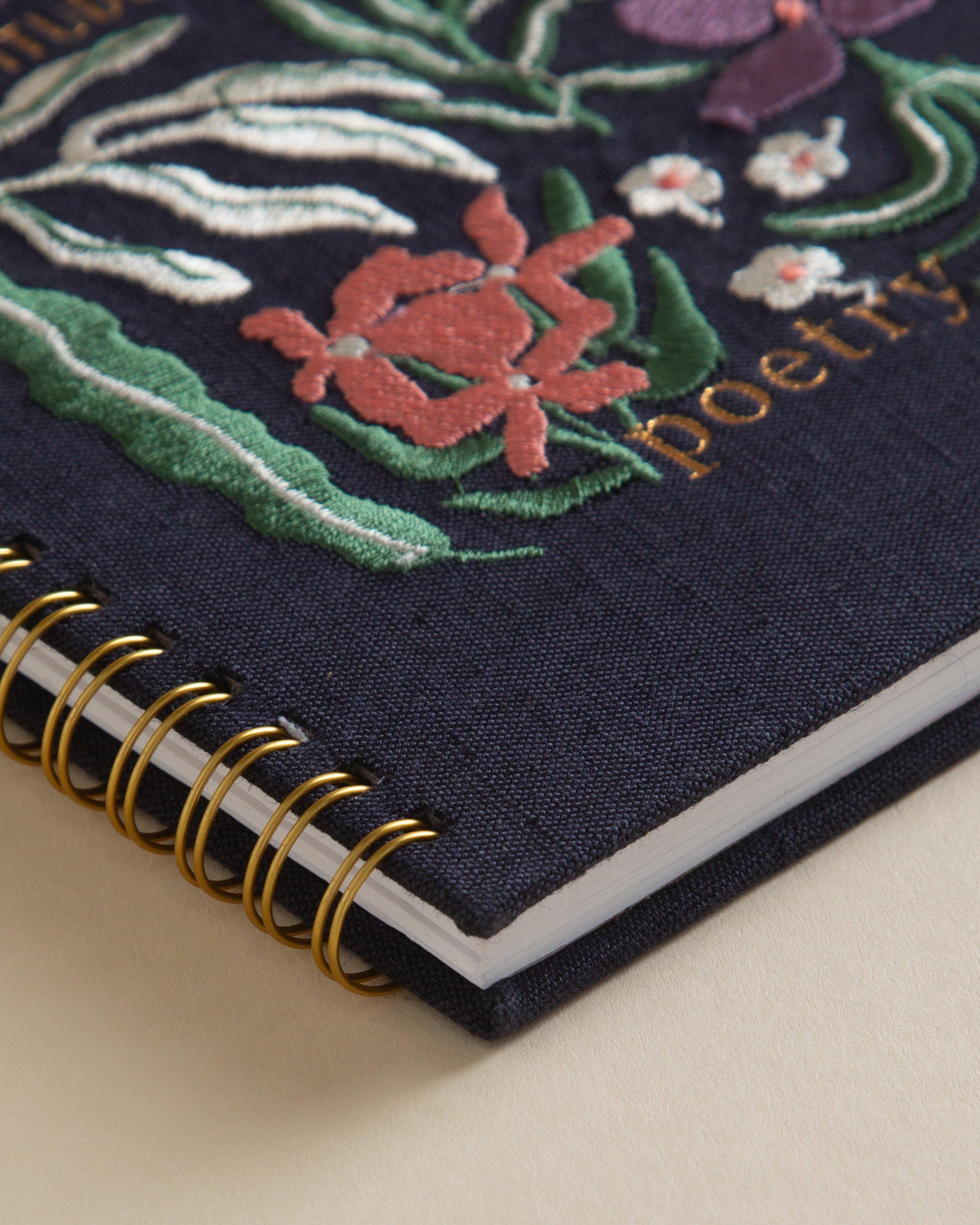 Embroidered Floral Gratitude Journal -  Navy