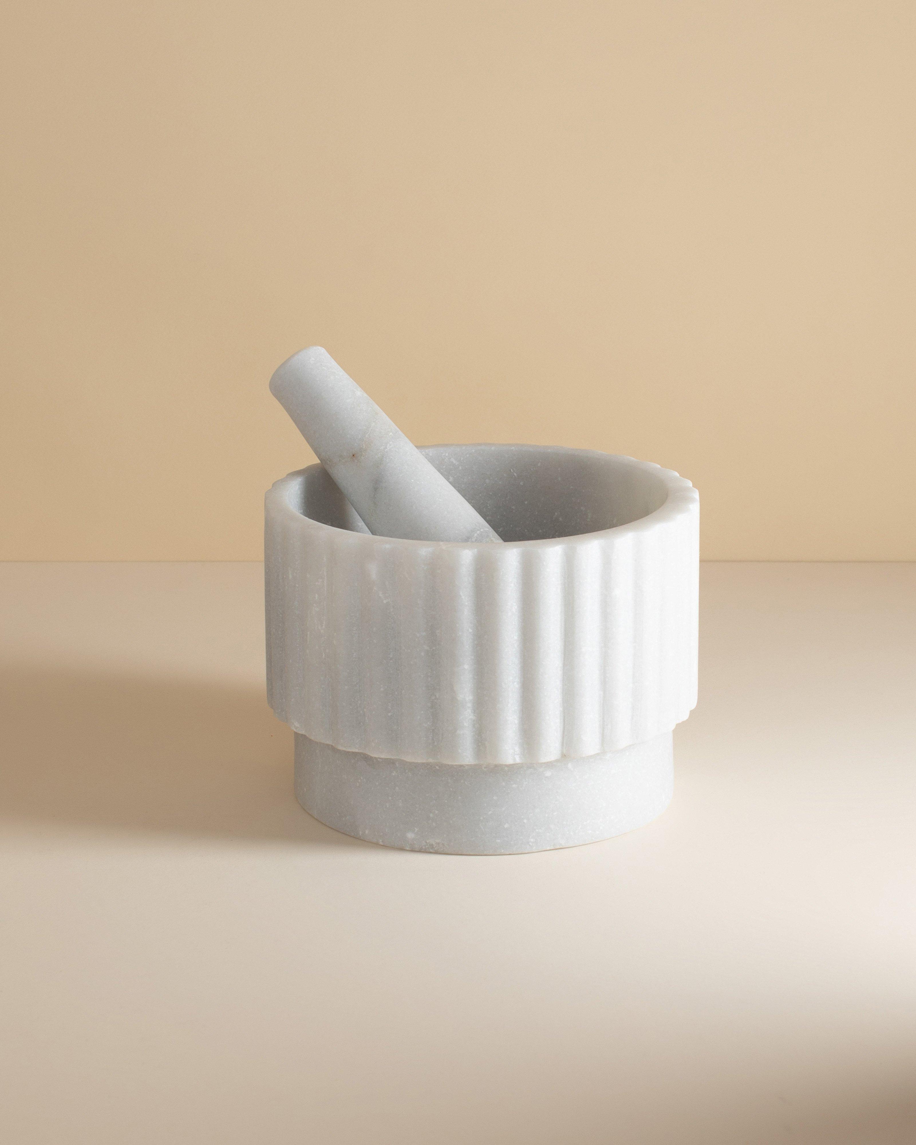 Mortar and Pestle with Scallop Base -  White