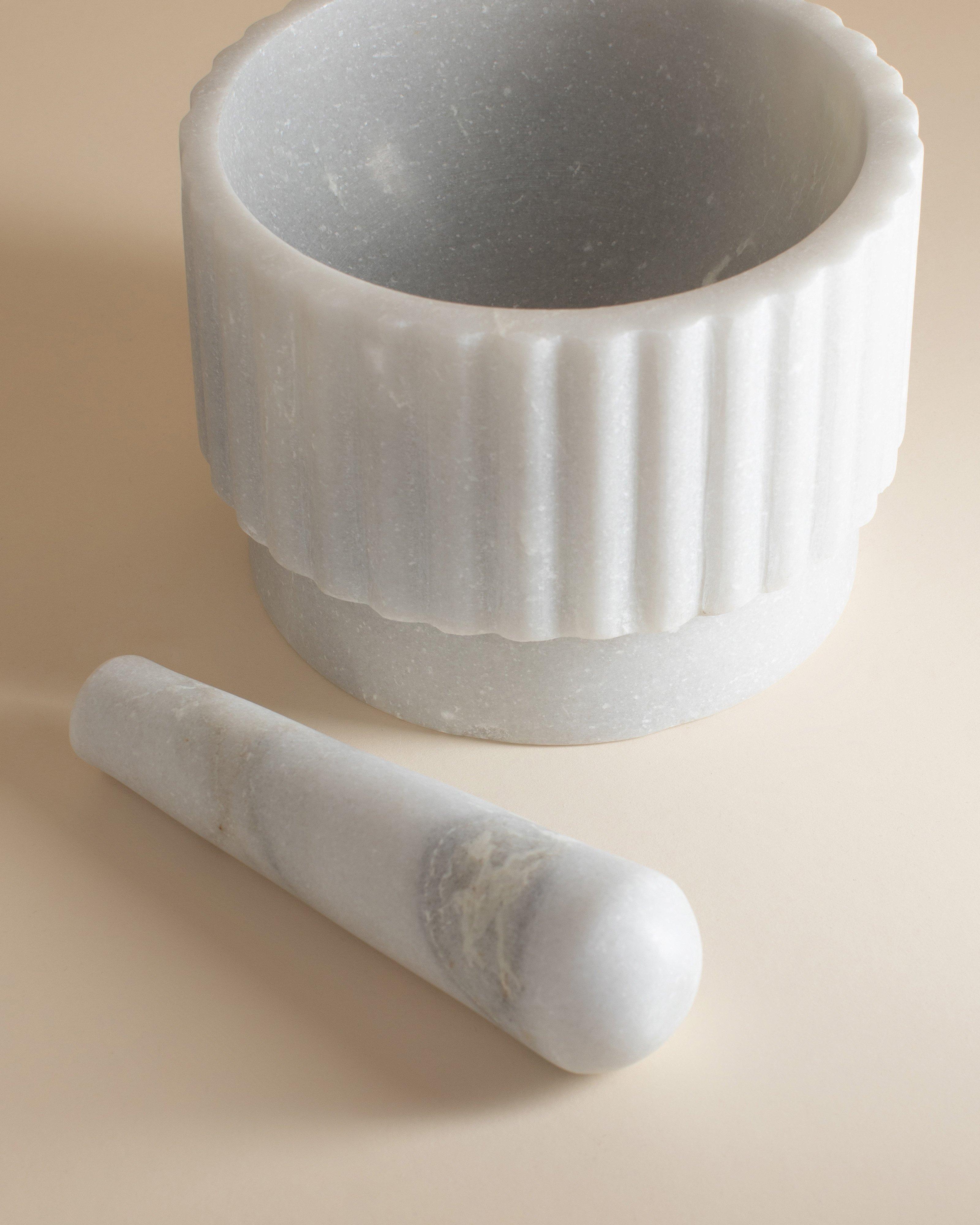 Mortar and Pestle with Scallop Base -  White