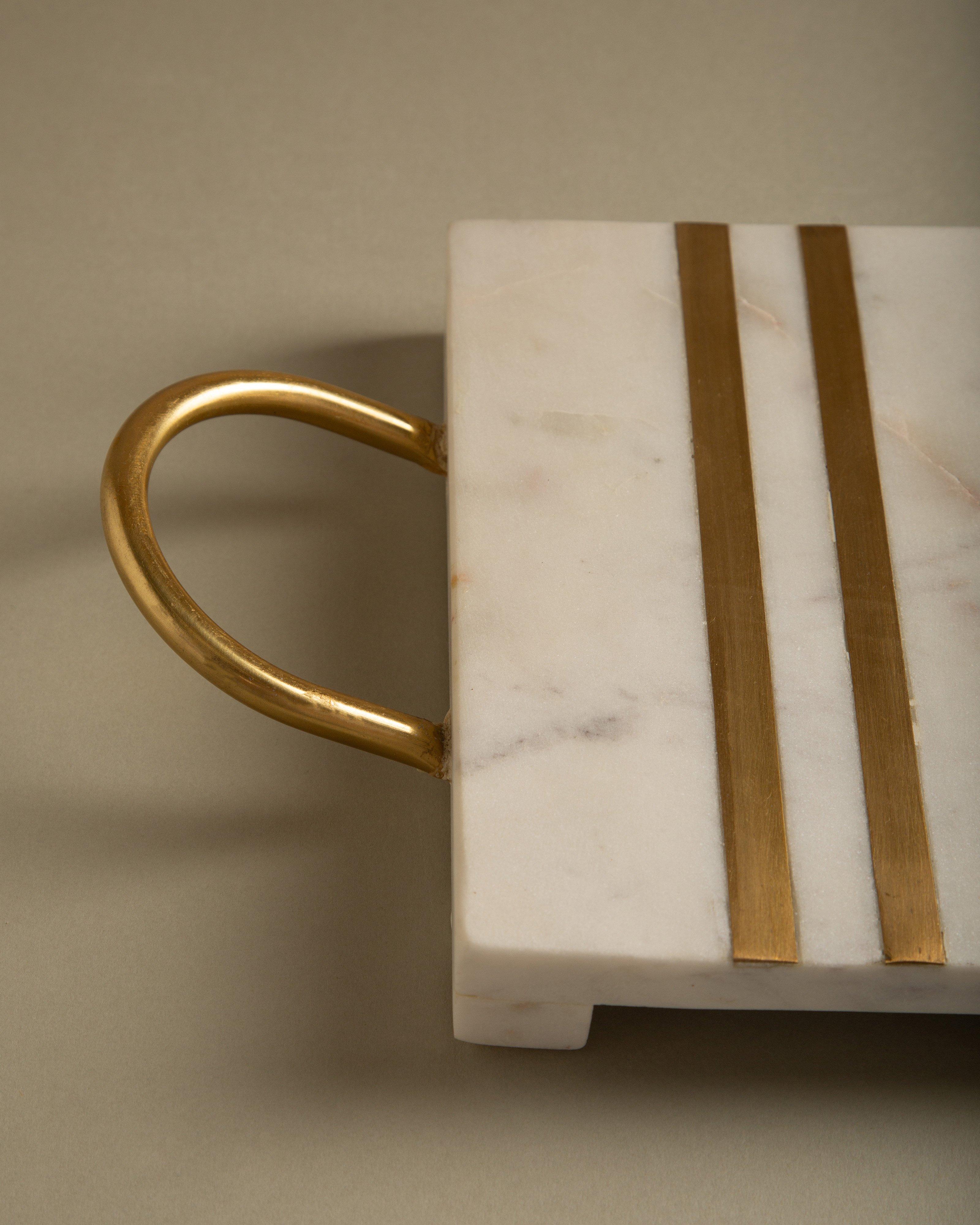Marble and Brass Stripe Serving Board -  Milk
