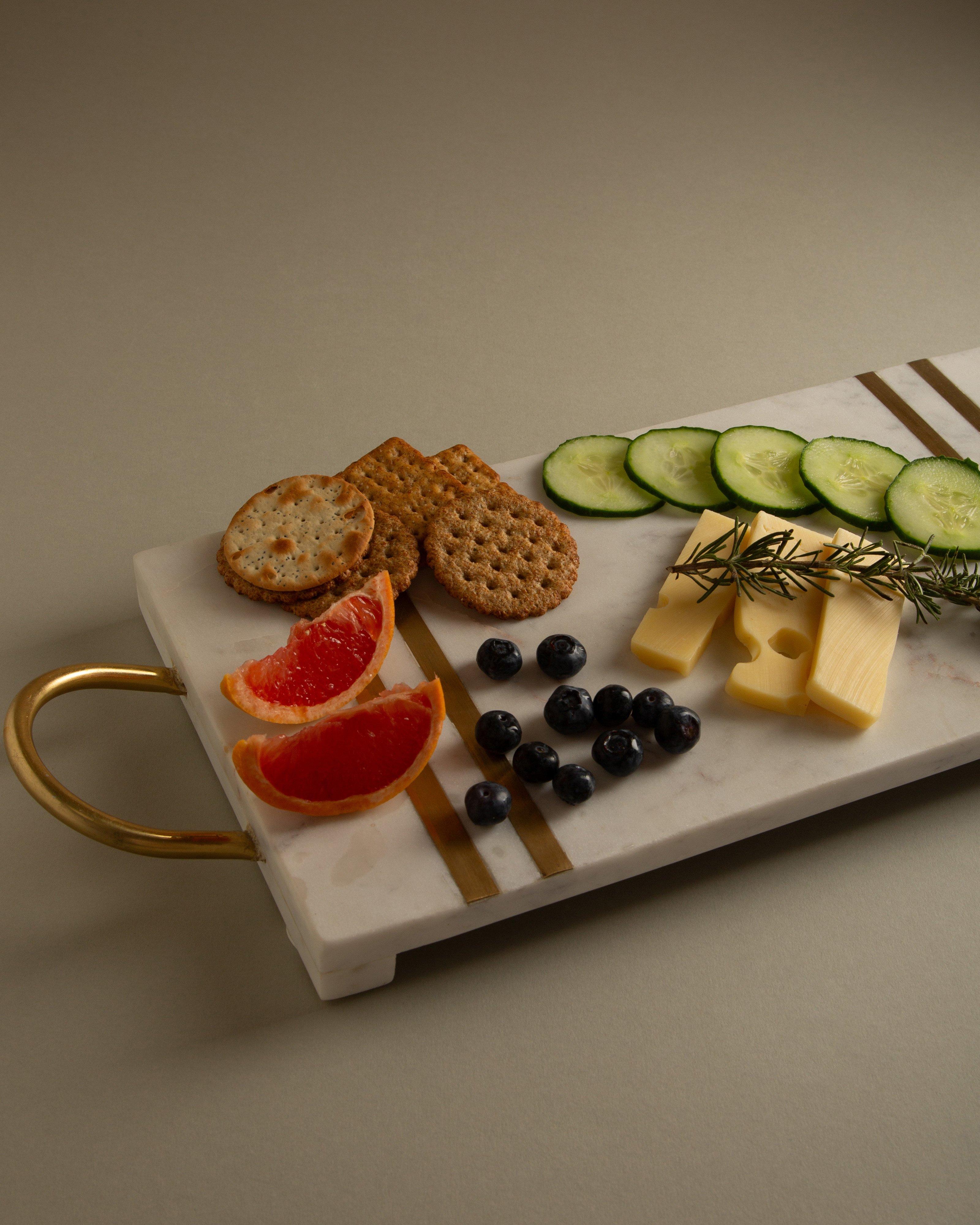 Marble and Brass Stripe Serving Board -  Milk