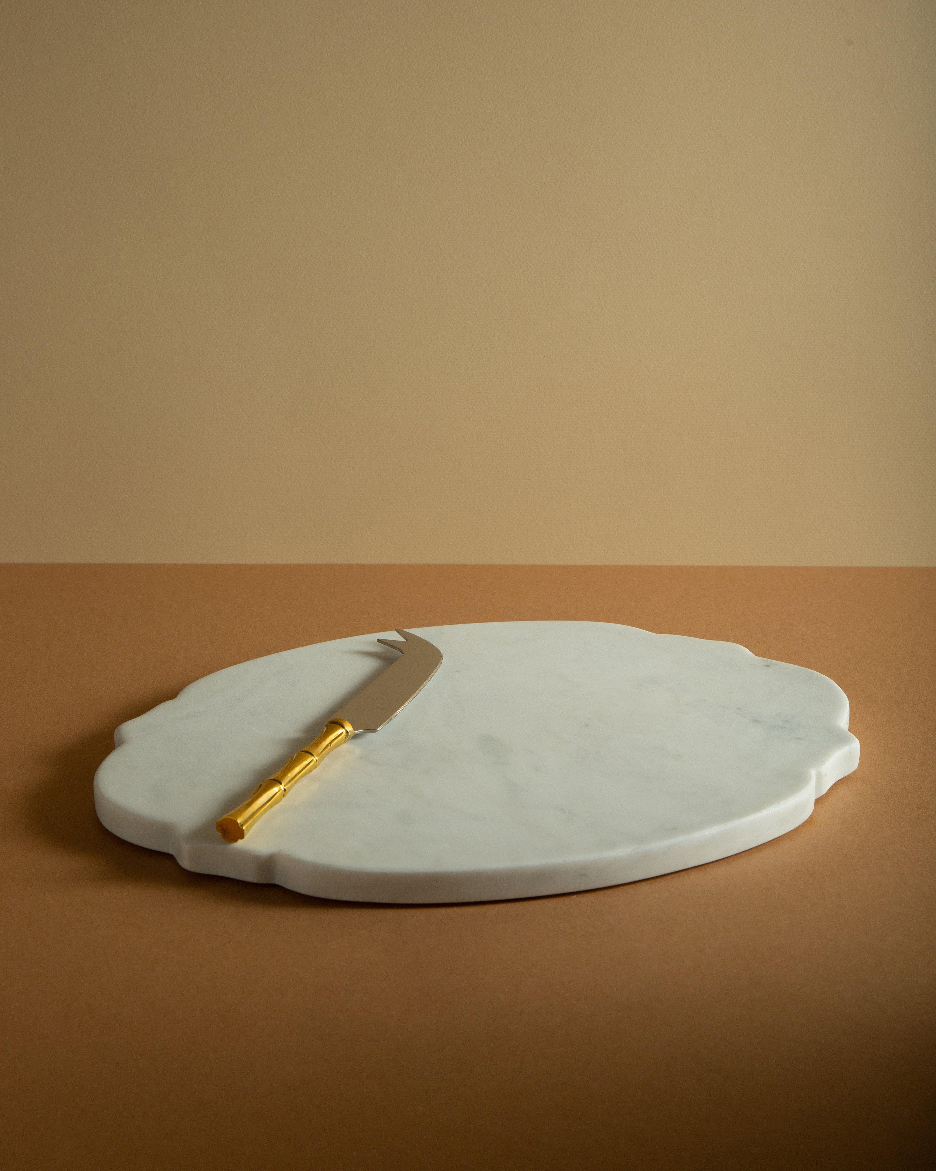 Eliza Marble Board with Cheese Knife -  White
