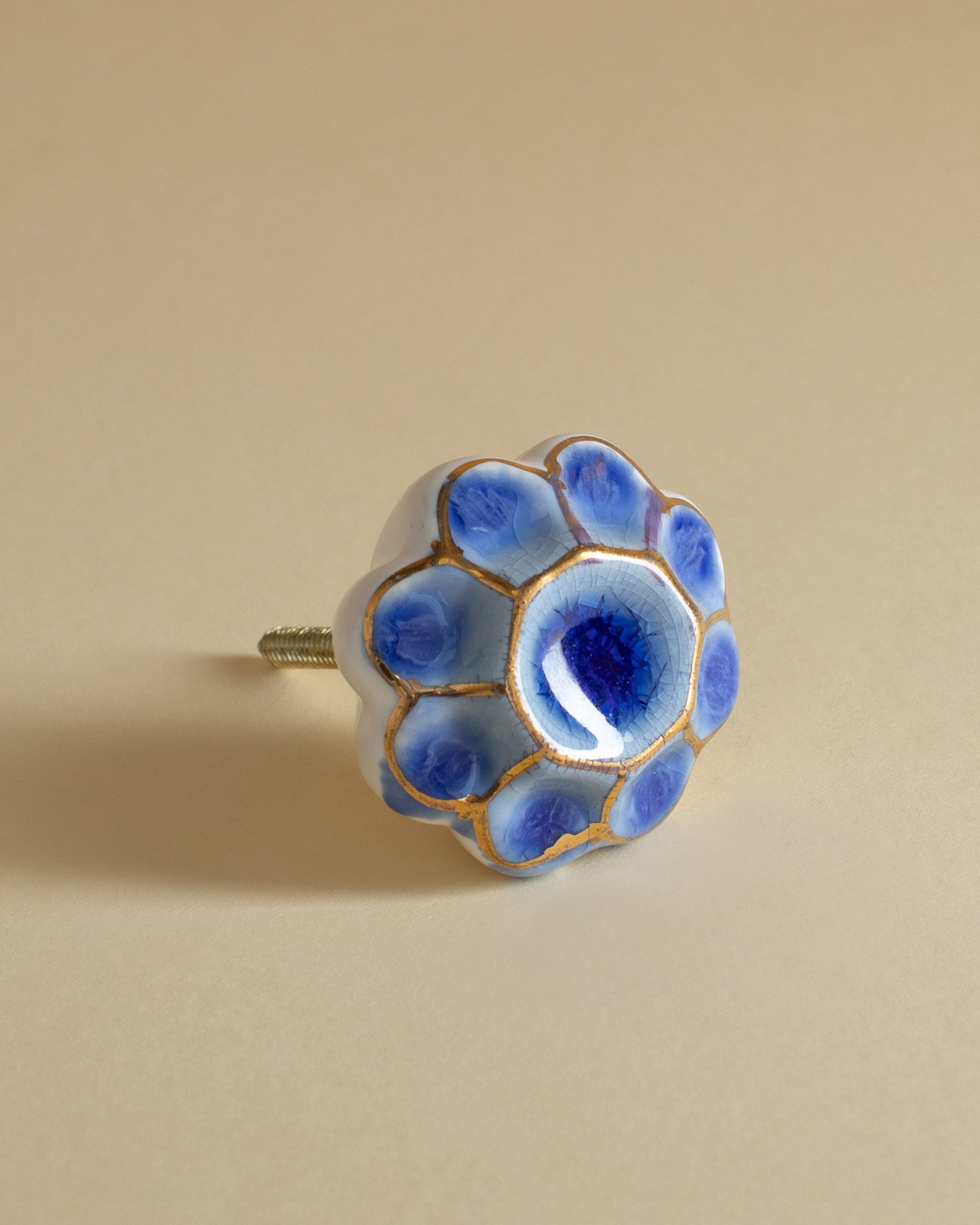 Raya Ceramic and Brass Knob -  Blue