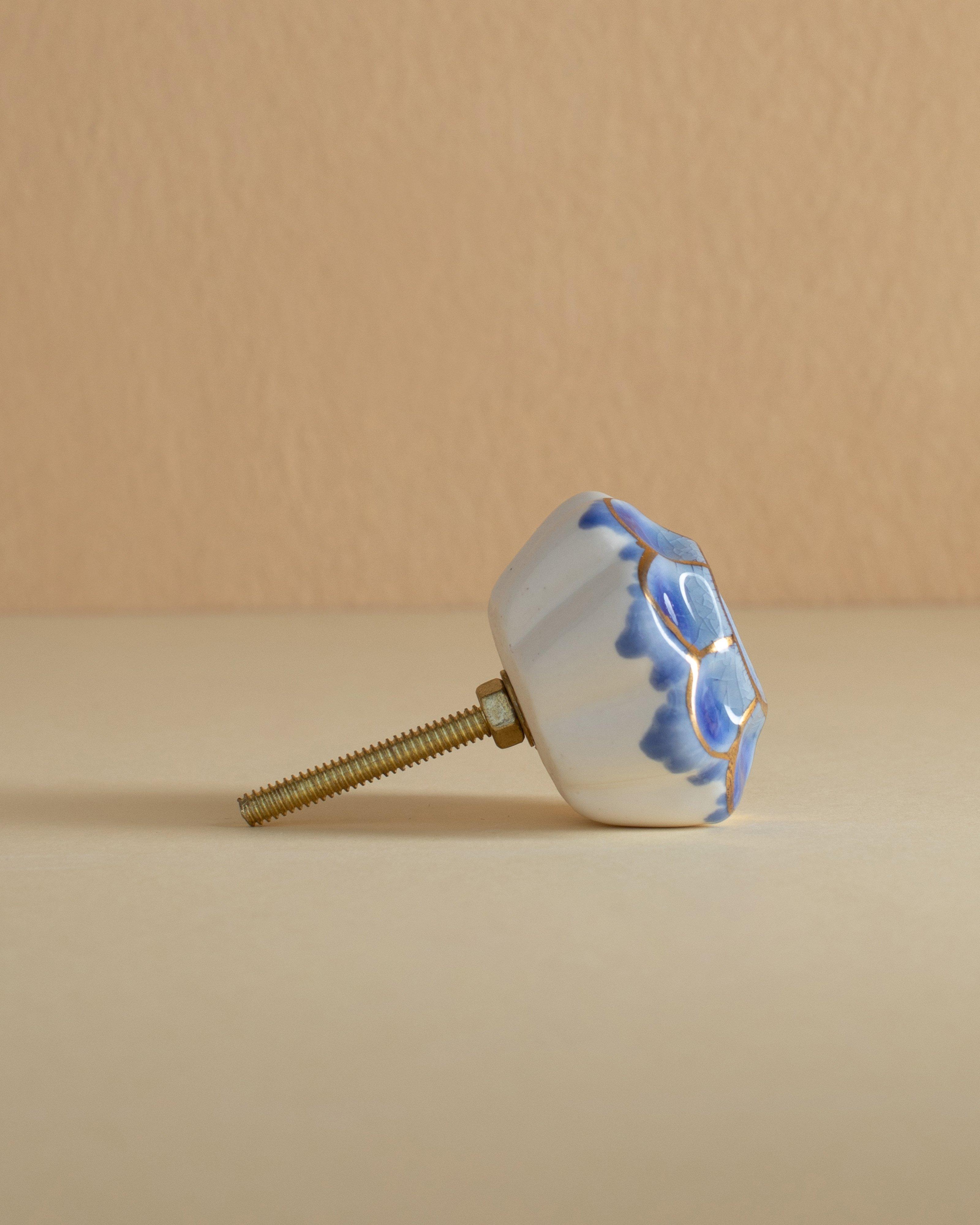 Raya Ceramic and Brass Knob -  Blue