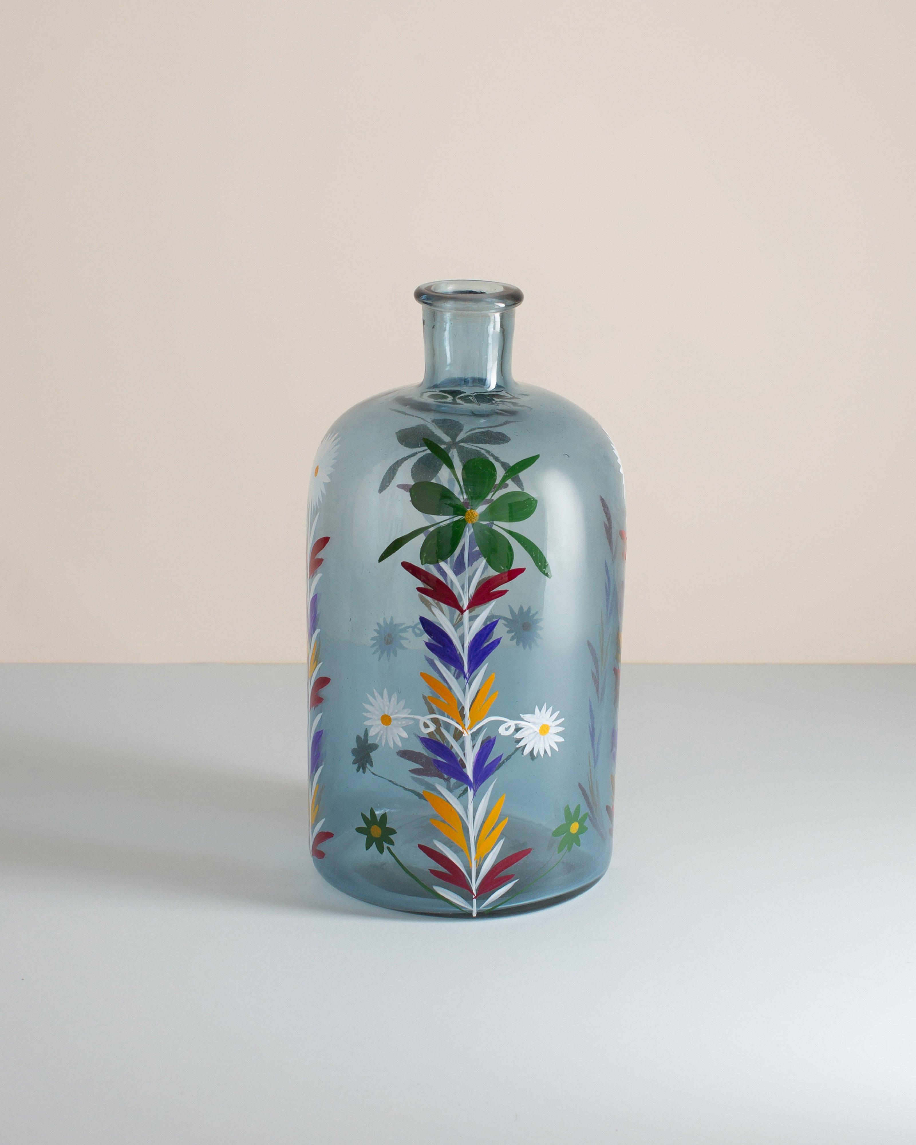 Hand-Painted Tall Glass Bottle -  No Colour