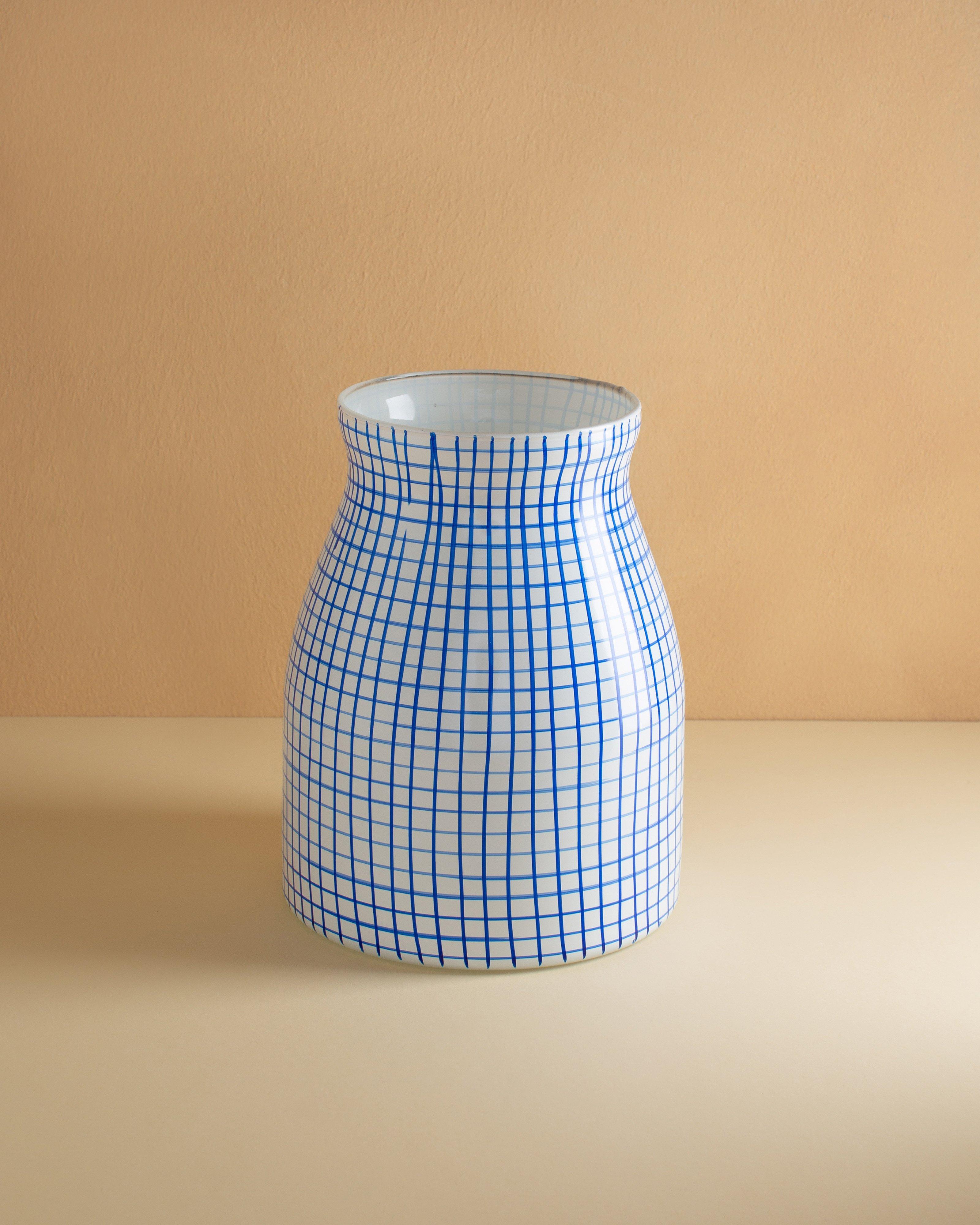 Grid Glass Vase -  Blue