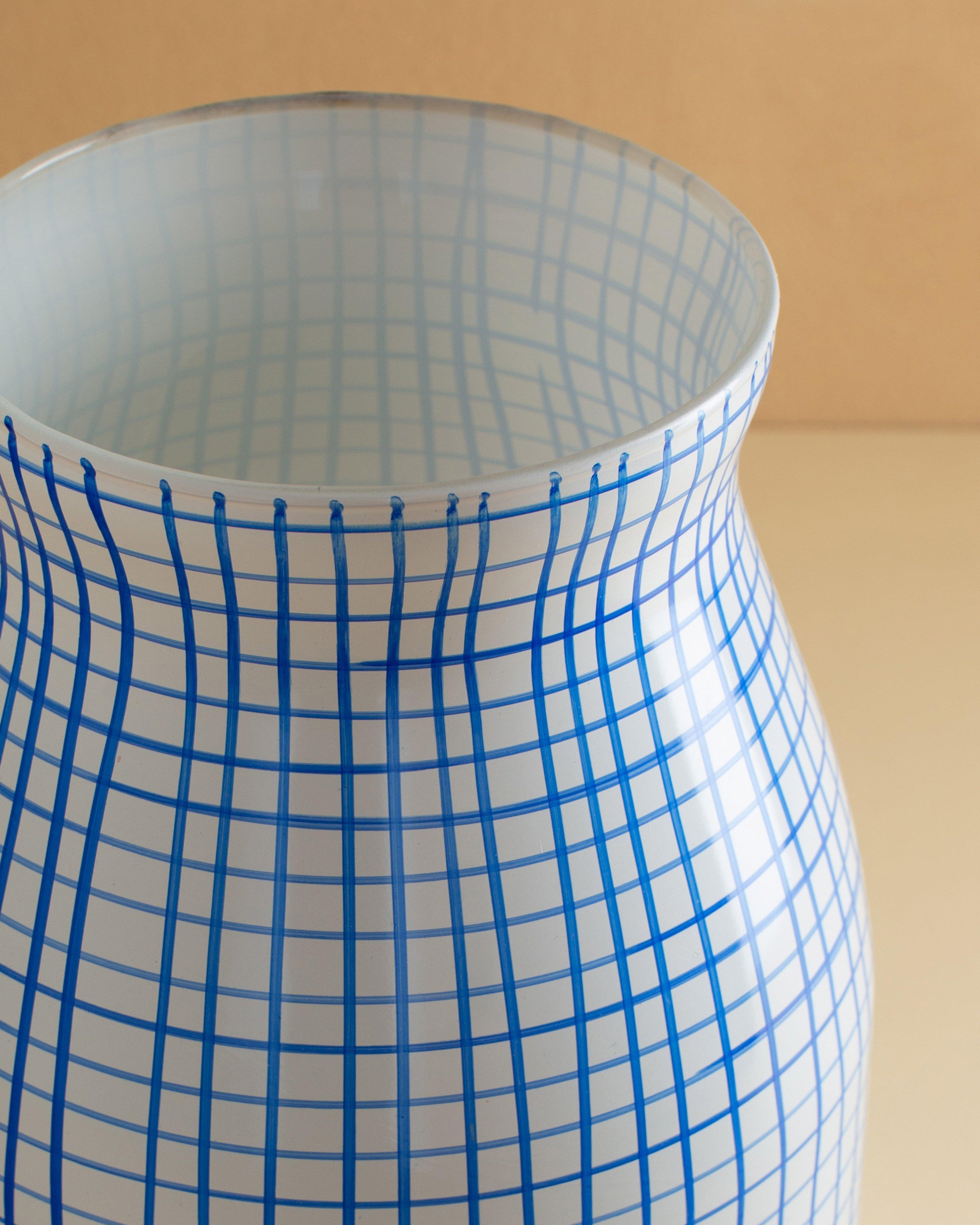 Grid Glass Vase -  Blue