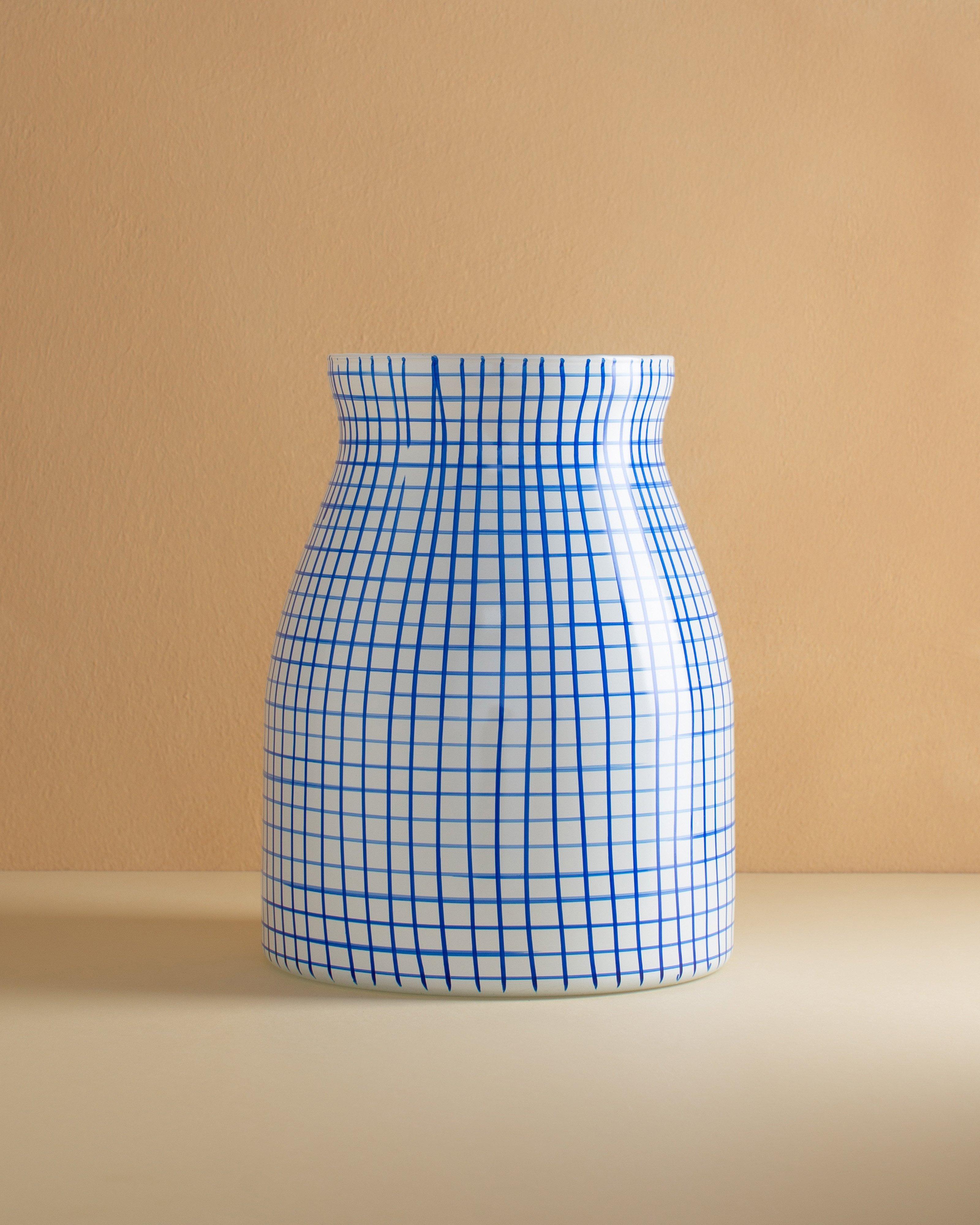 Grid Glass Vase -  Blue