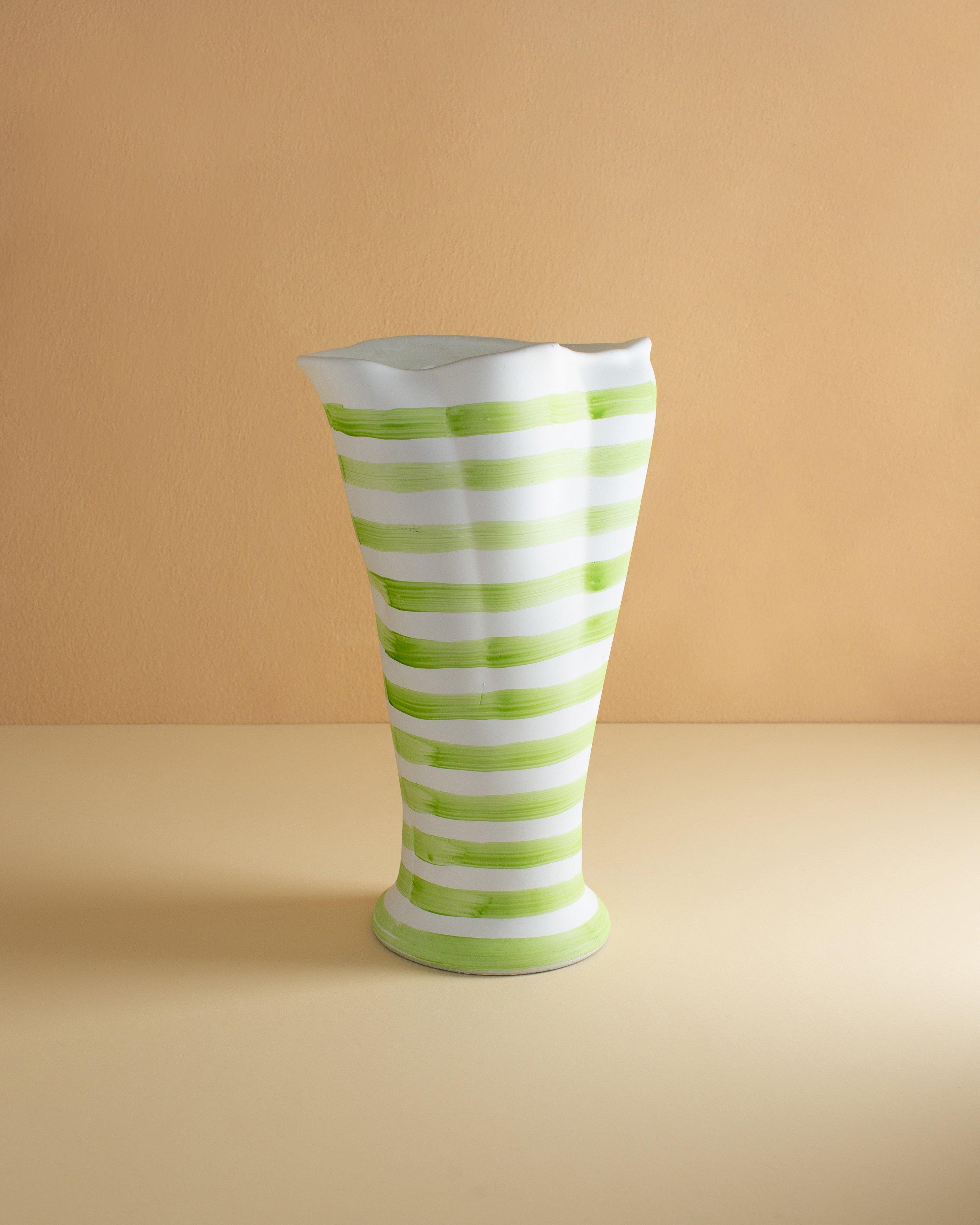 Stripe Tall Glass Vase -  White