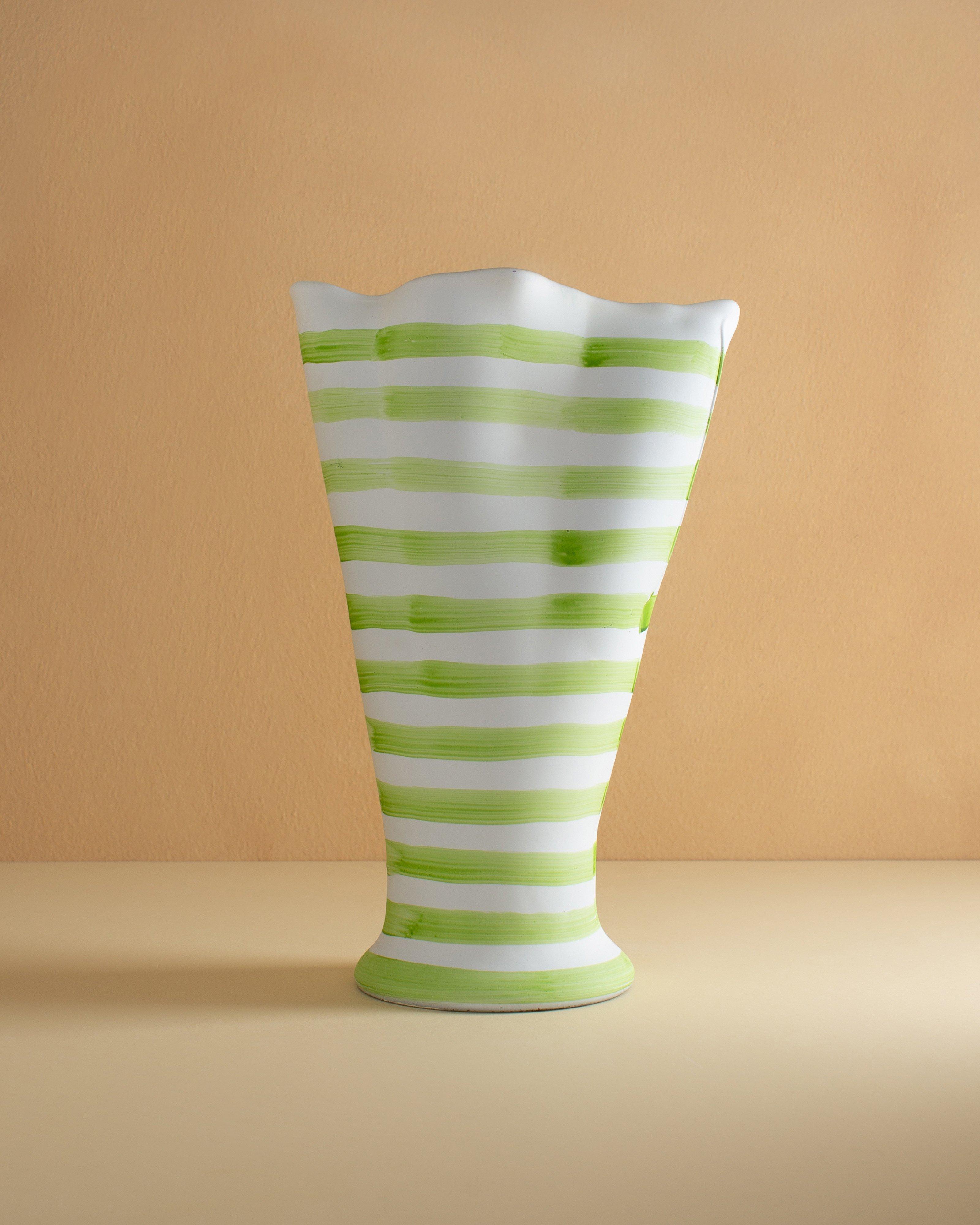 Stripe Tall Glass Vase -  White