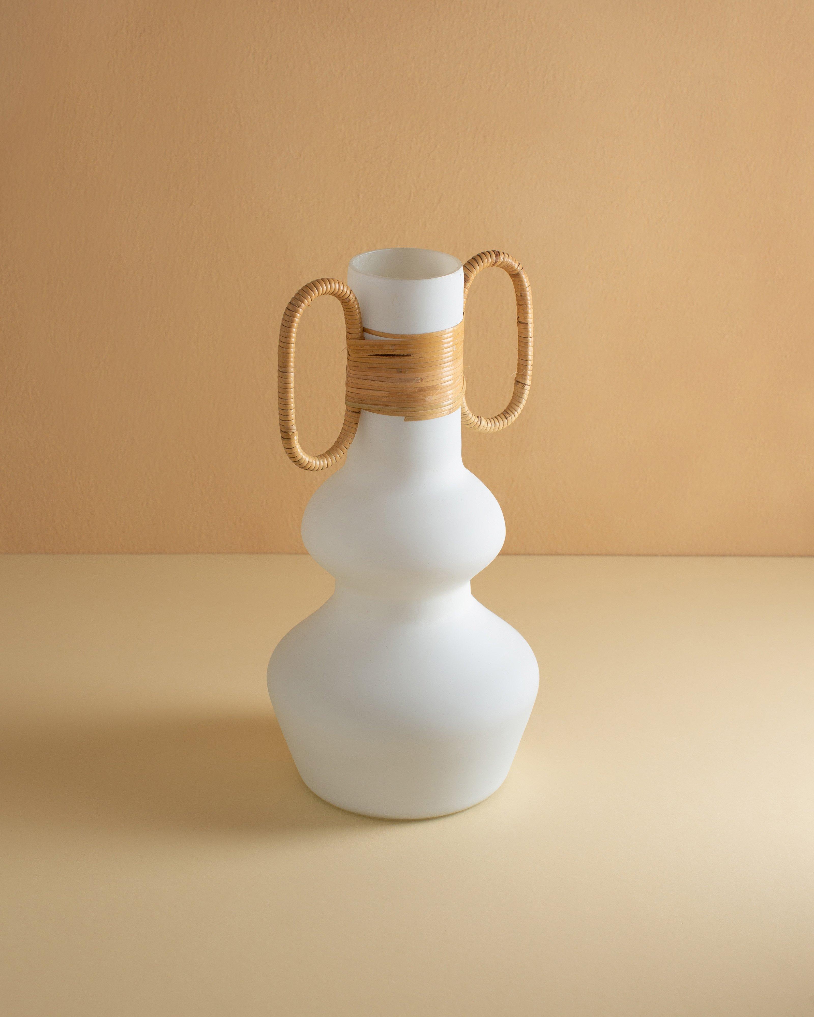 Wrapped Handle Glass Vase -  White