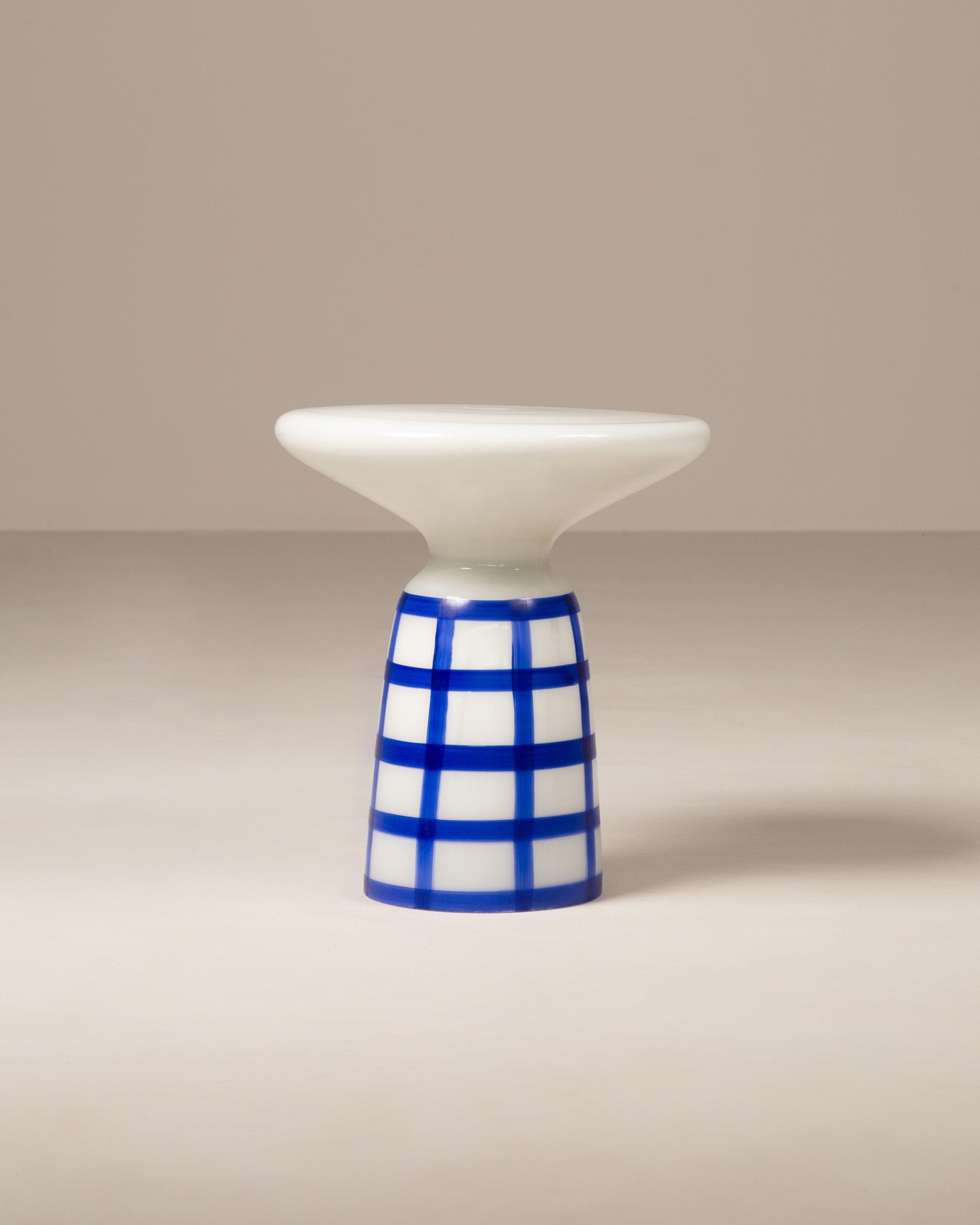 Grid Glass Side Table -  Blue