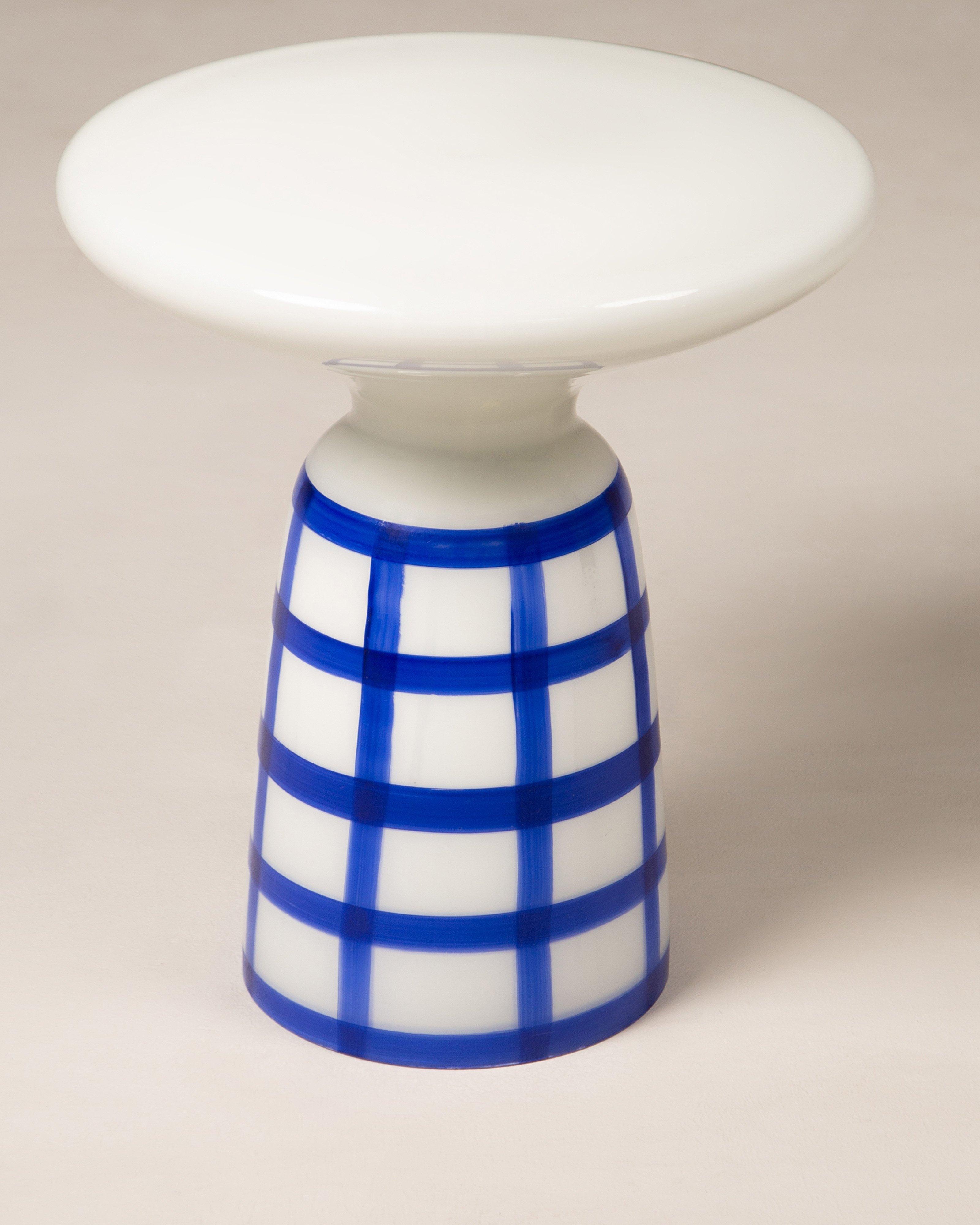 Grid Glass Side Table -  Blue