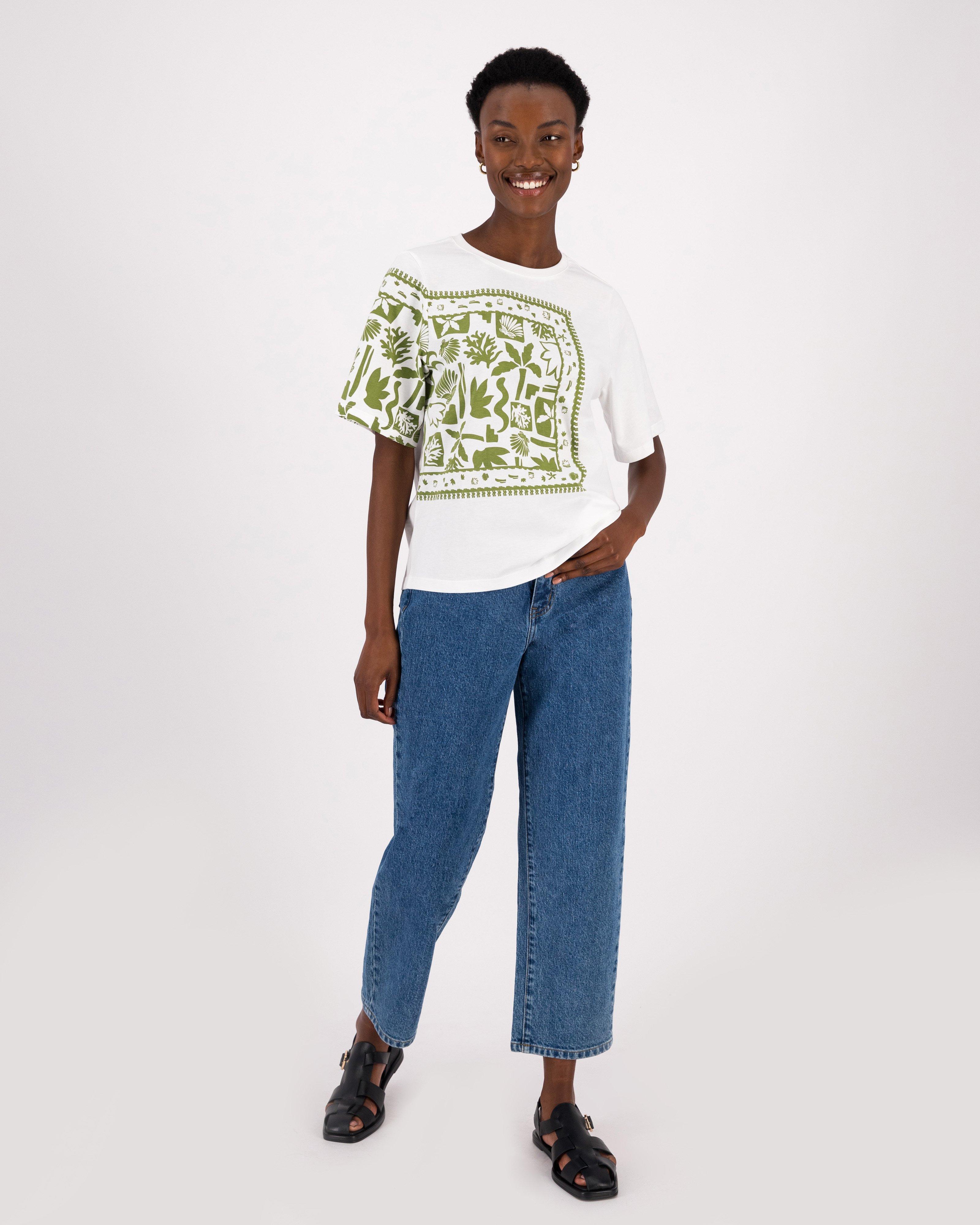 Leila Placement Printed Tee -  Olive
