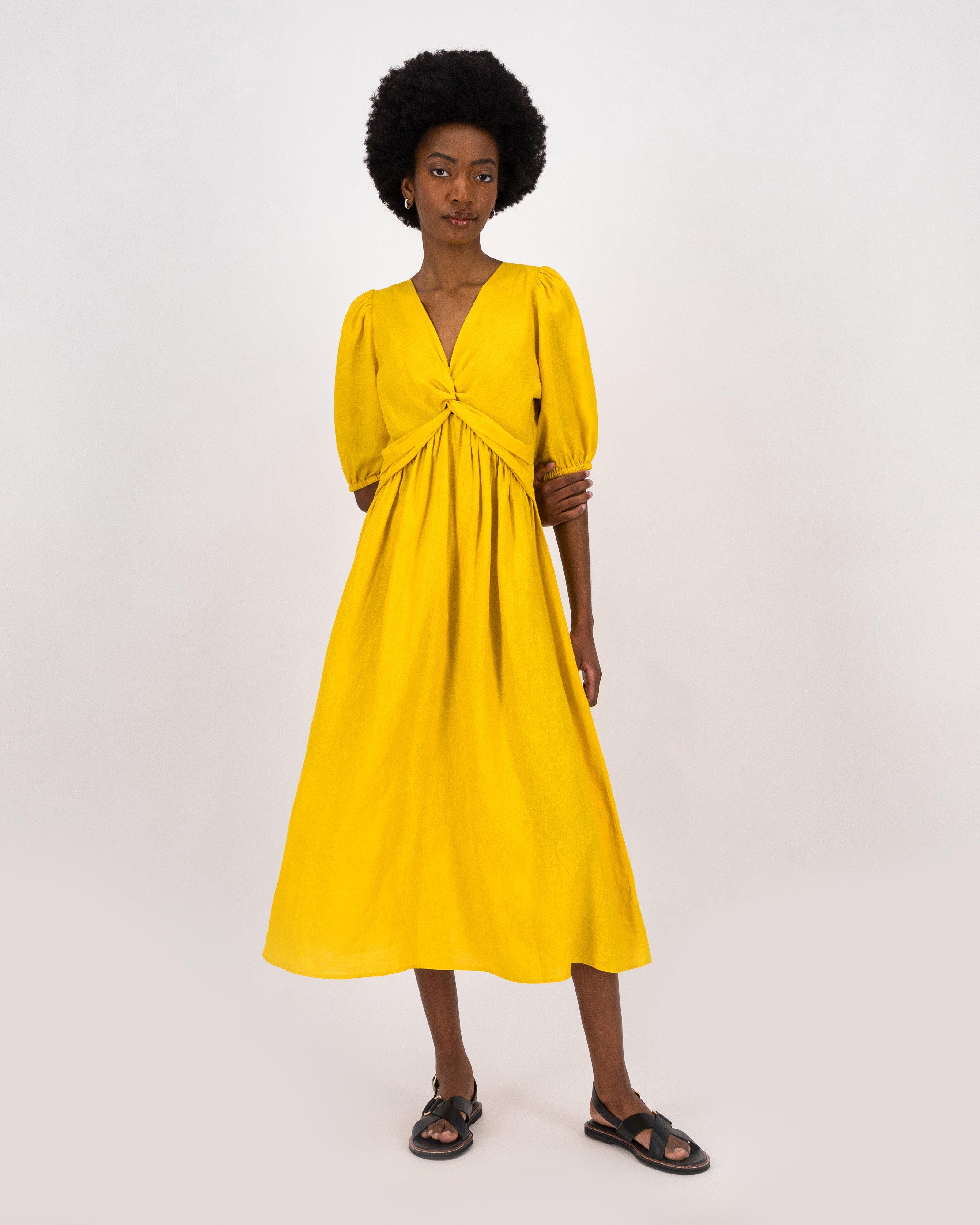 Mustard yellow 2025 linen dress