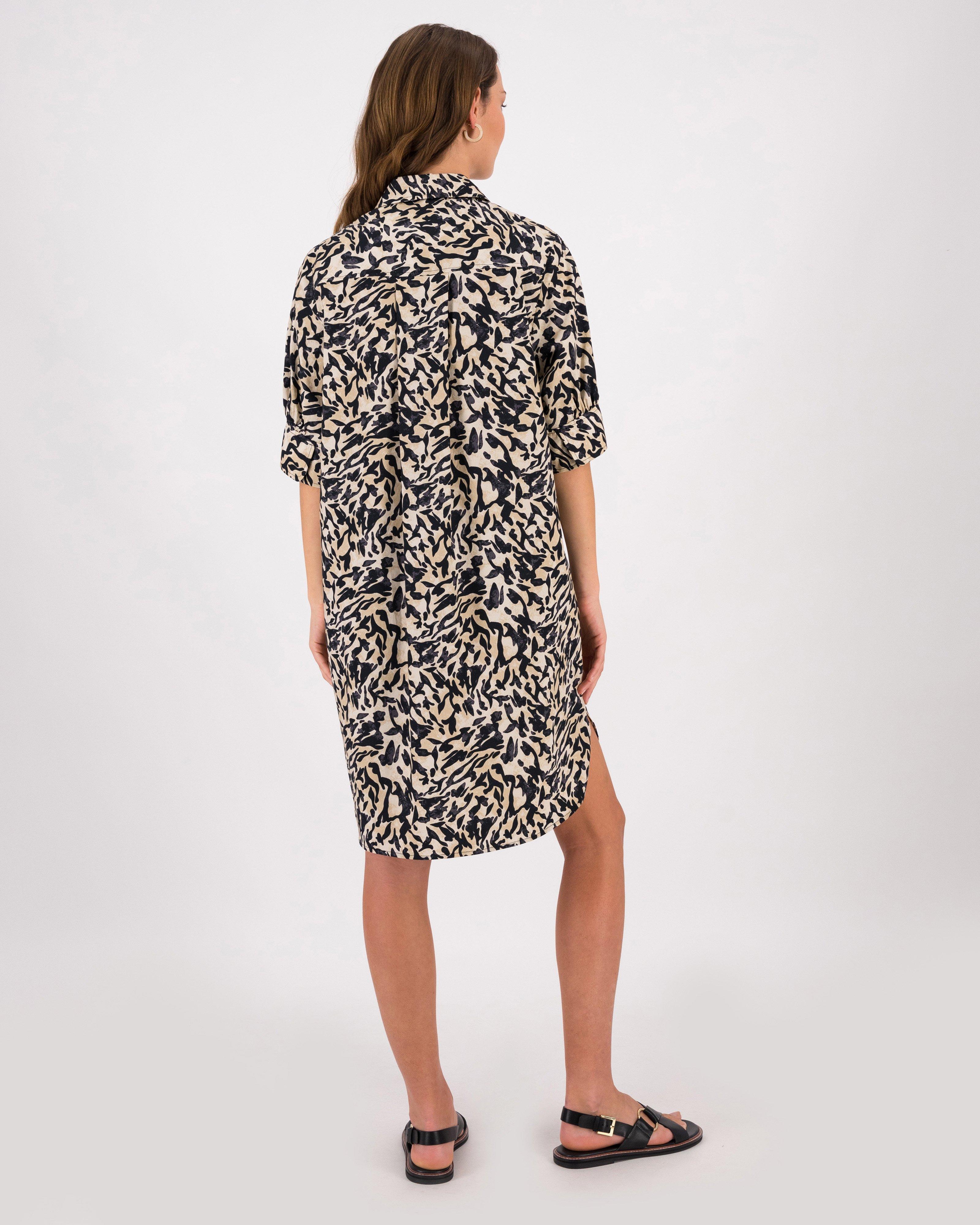 Opal Printed Shirt Dress -  Black