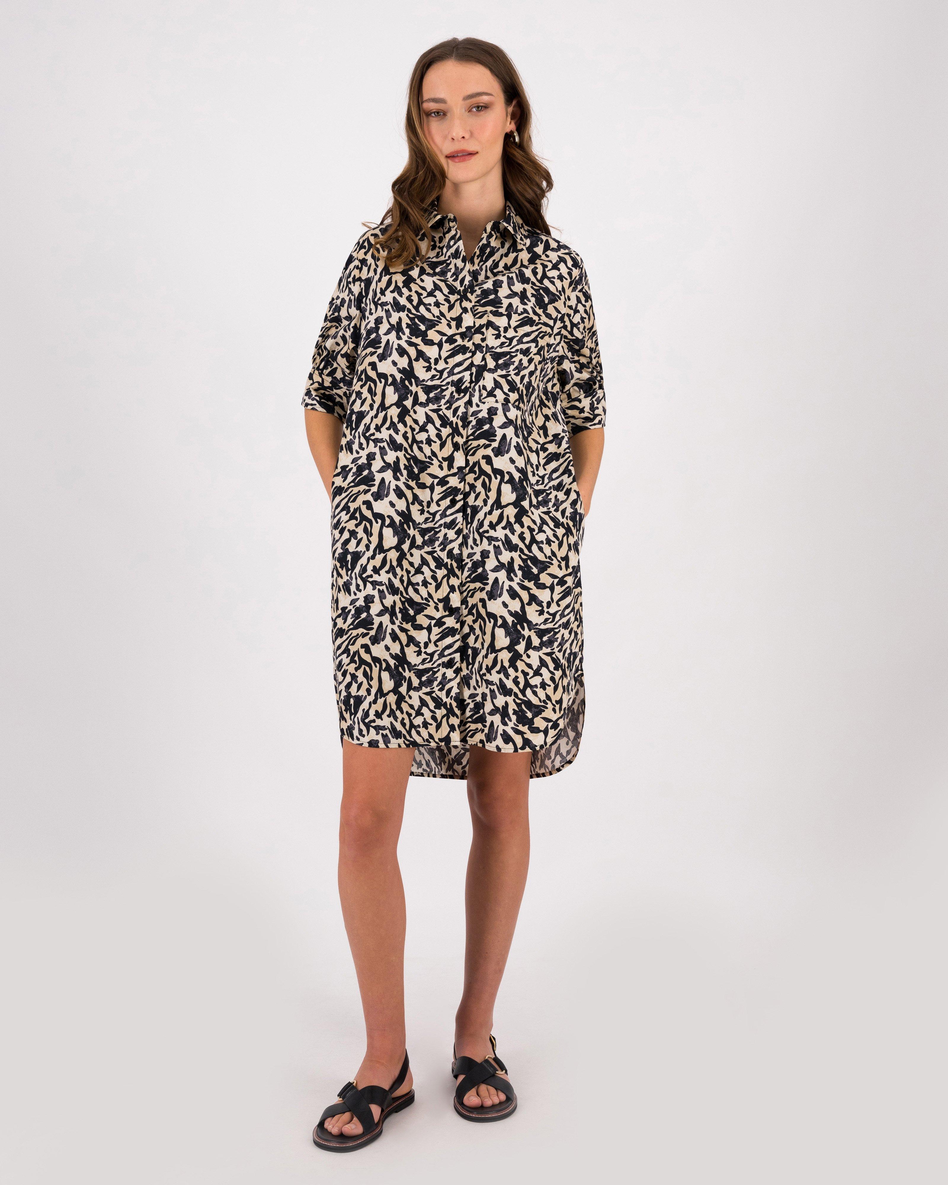 Opal Printed Shirt Dress -  Black