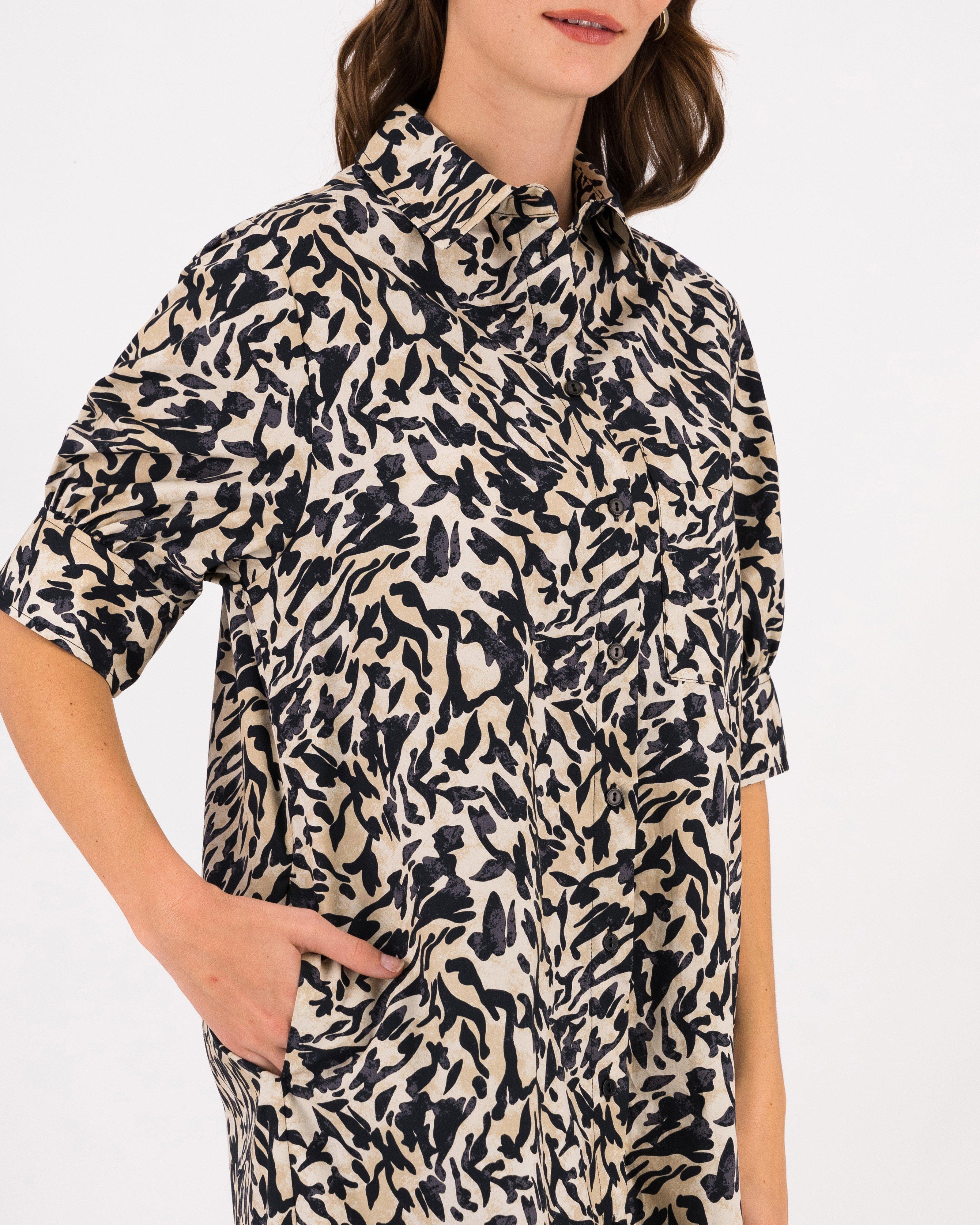 Opal Printed Shirt Dress -  Black