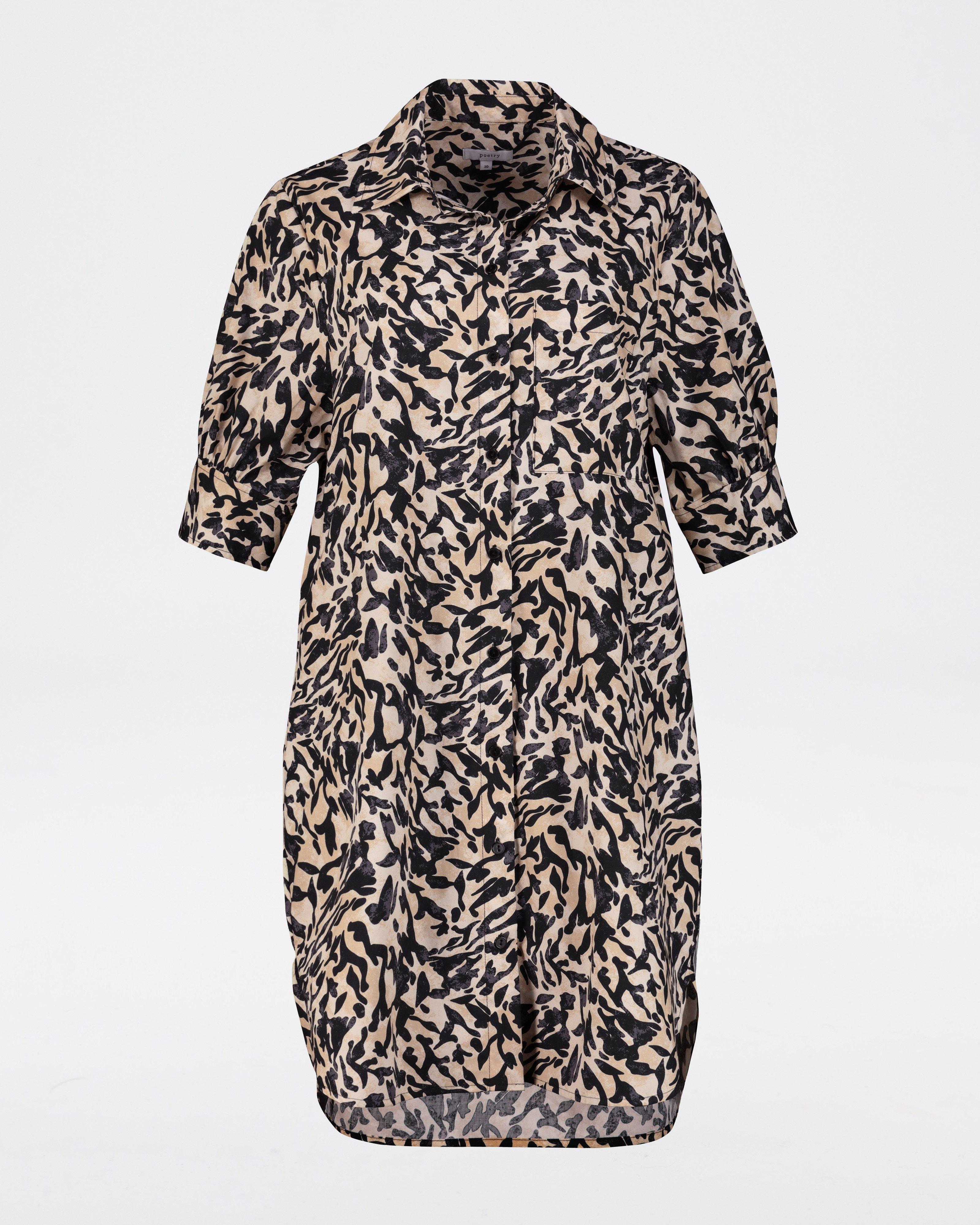 Opal Printed Shirt Dress -  Black