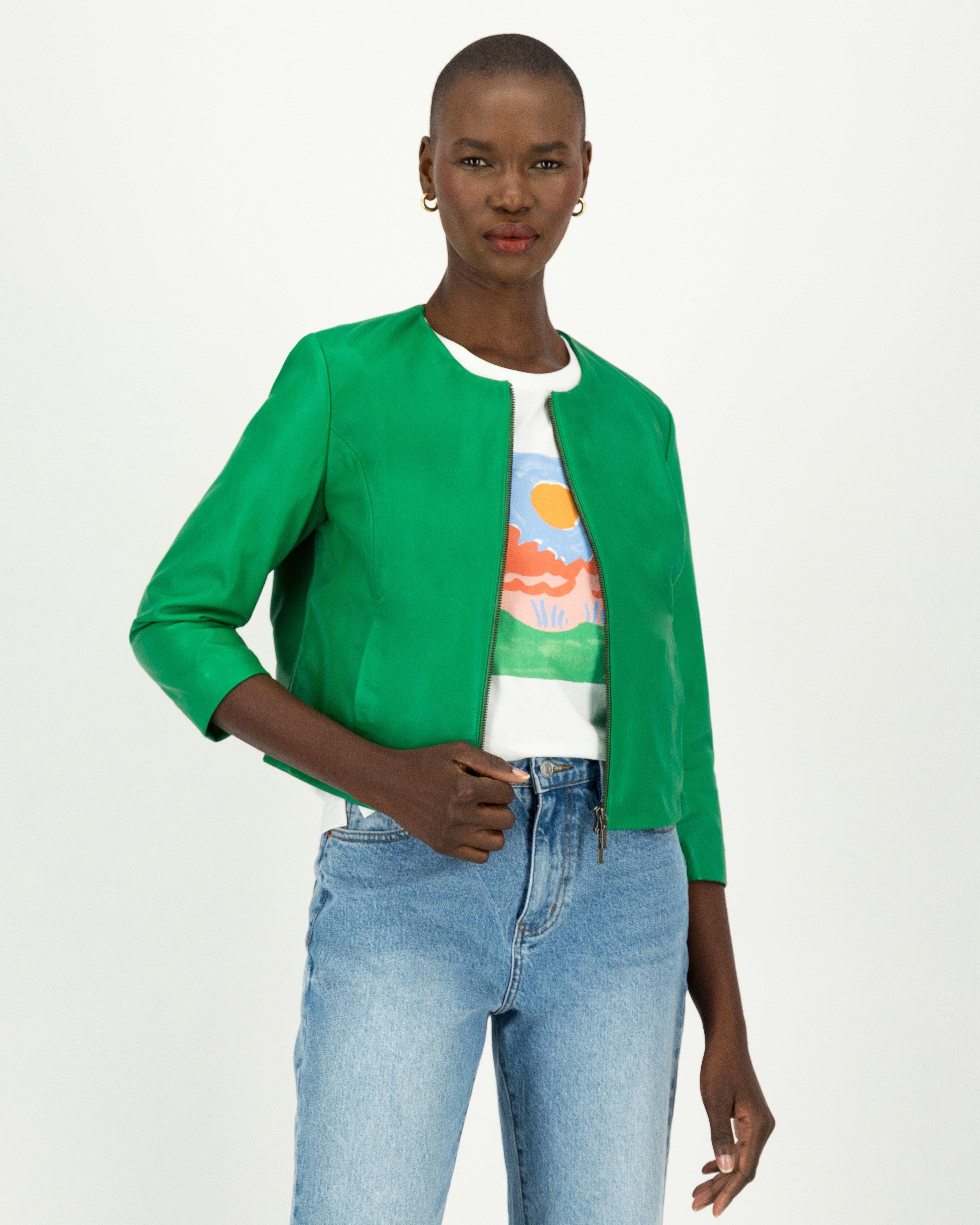 Maya Coloured Leather Jacket -  Green