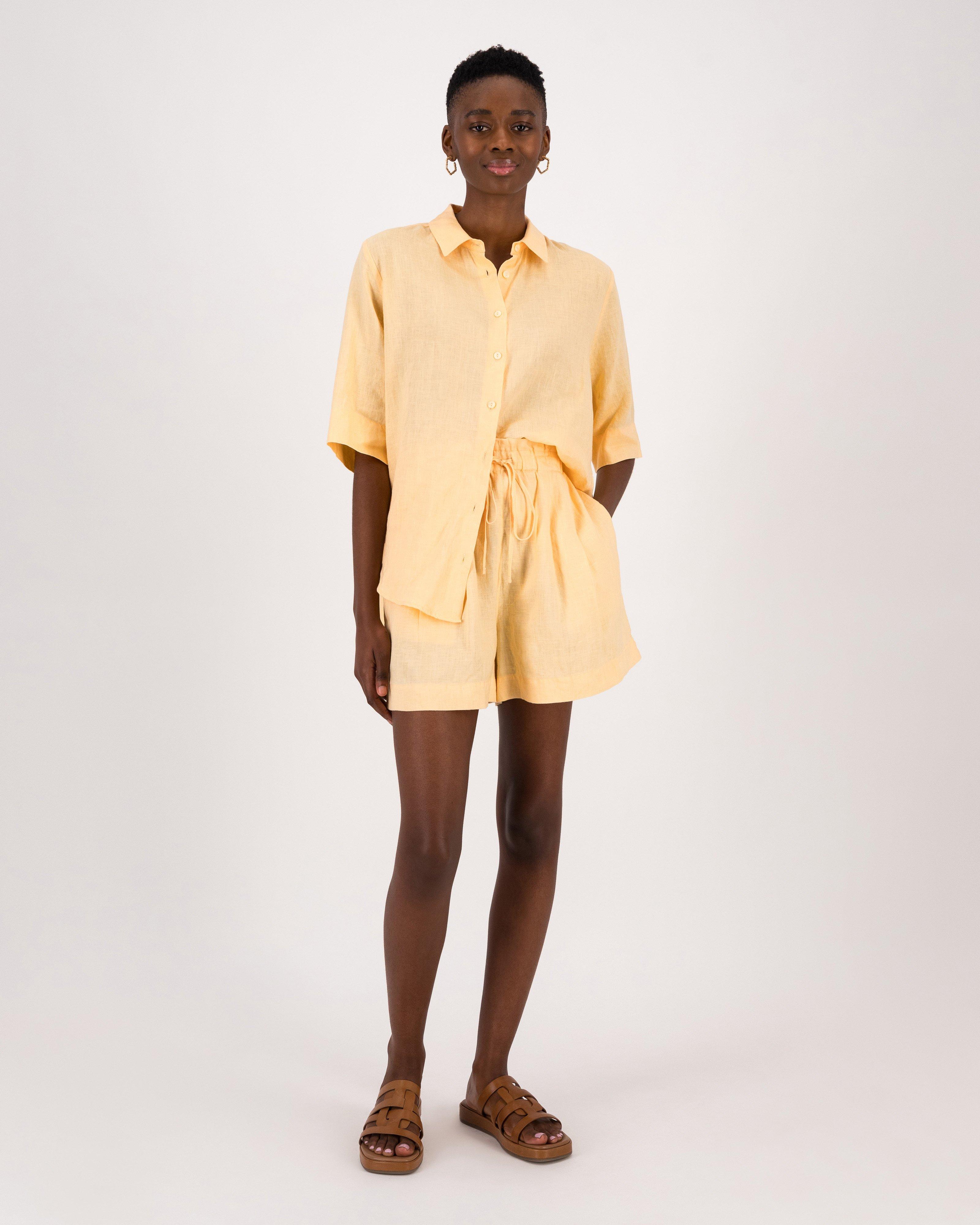 Yellow hot sale linen shorts