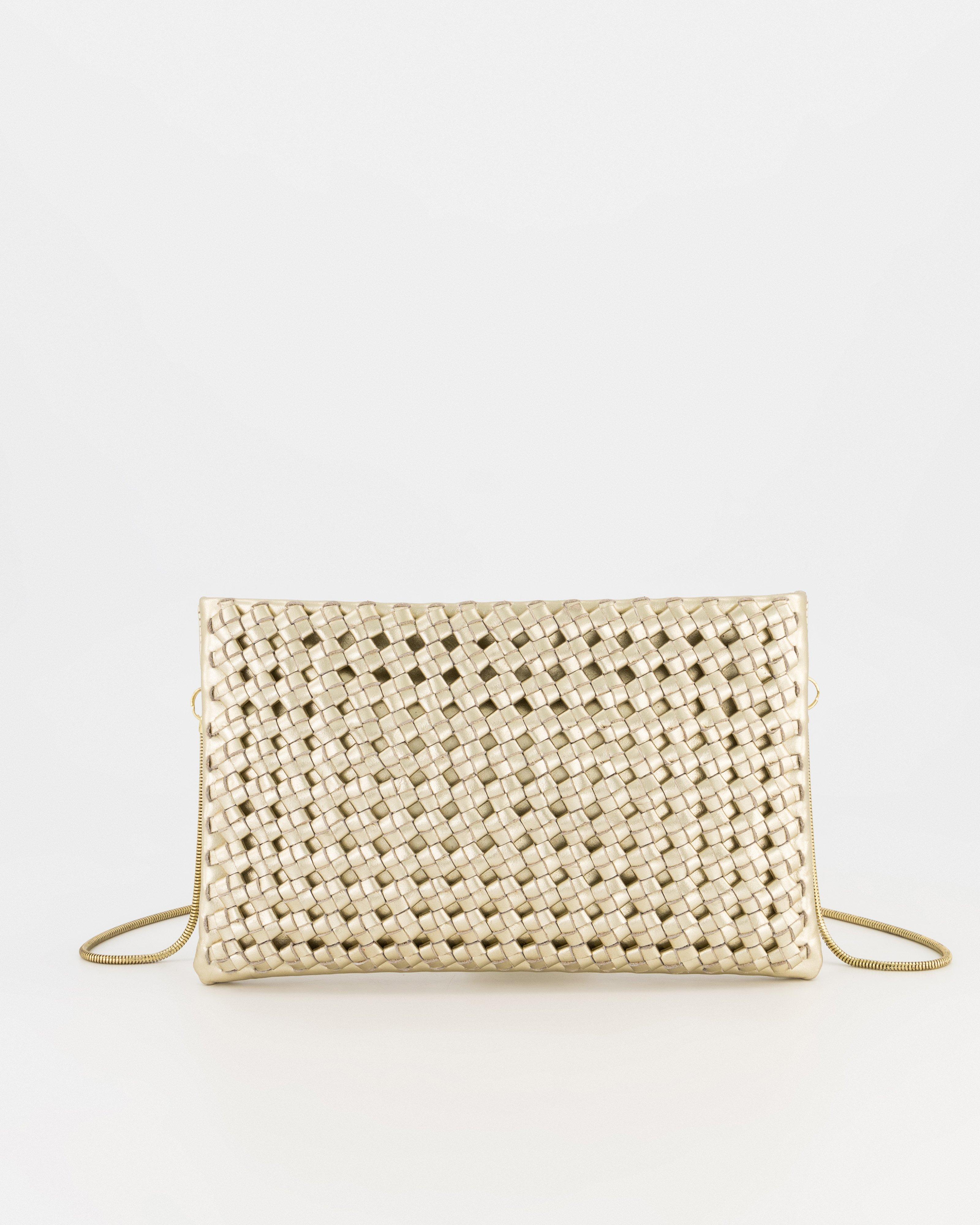 Zenia Braided Leather Crossbody Bag -  Gold