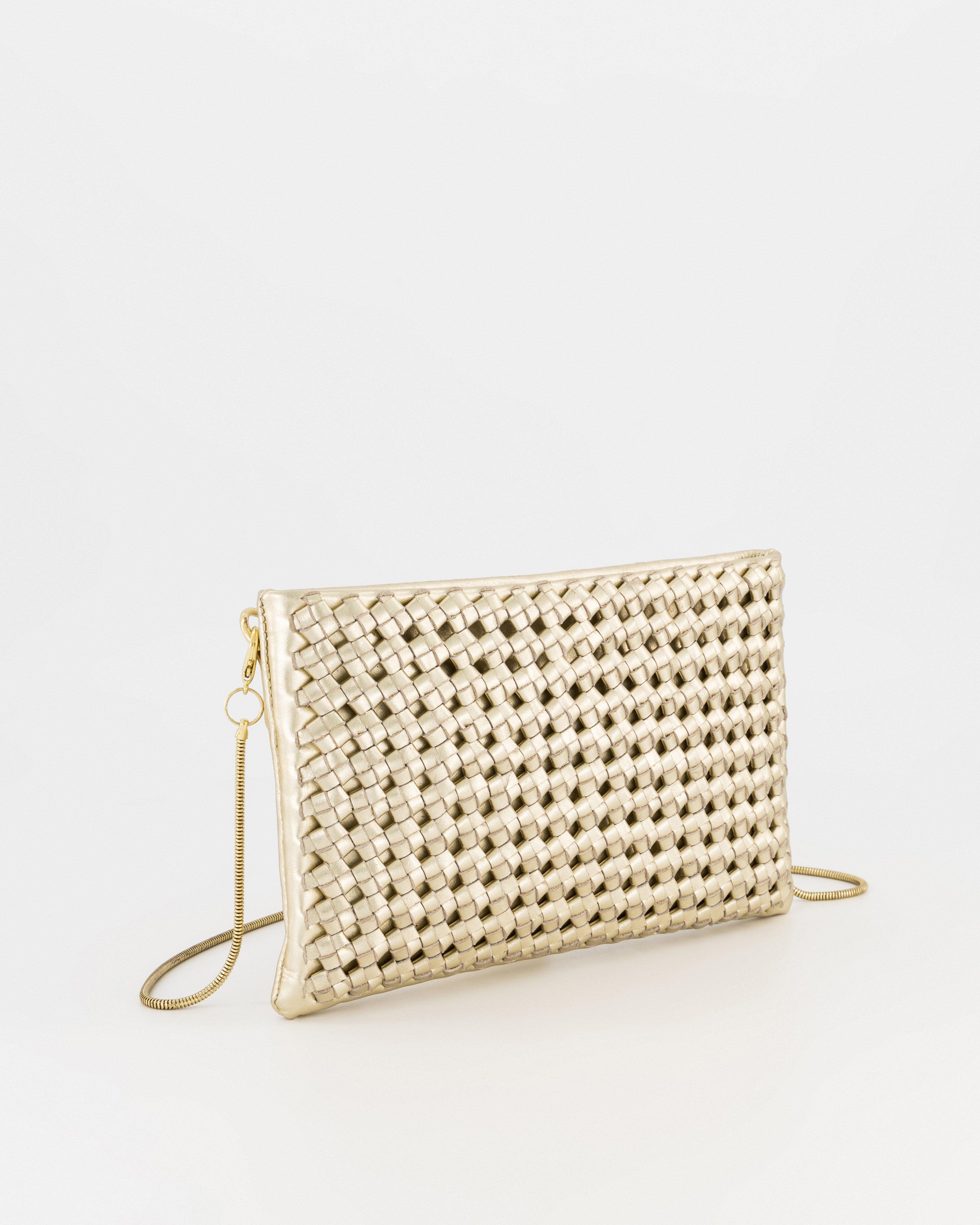 Zenia Braided Leather Crossbody Bag -  Gold