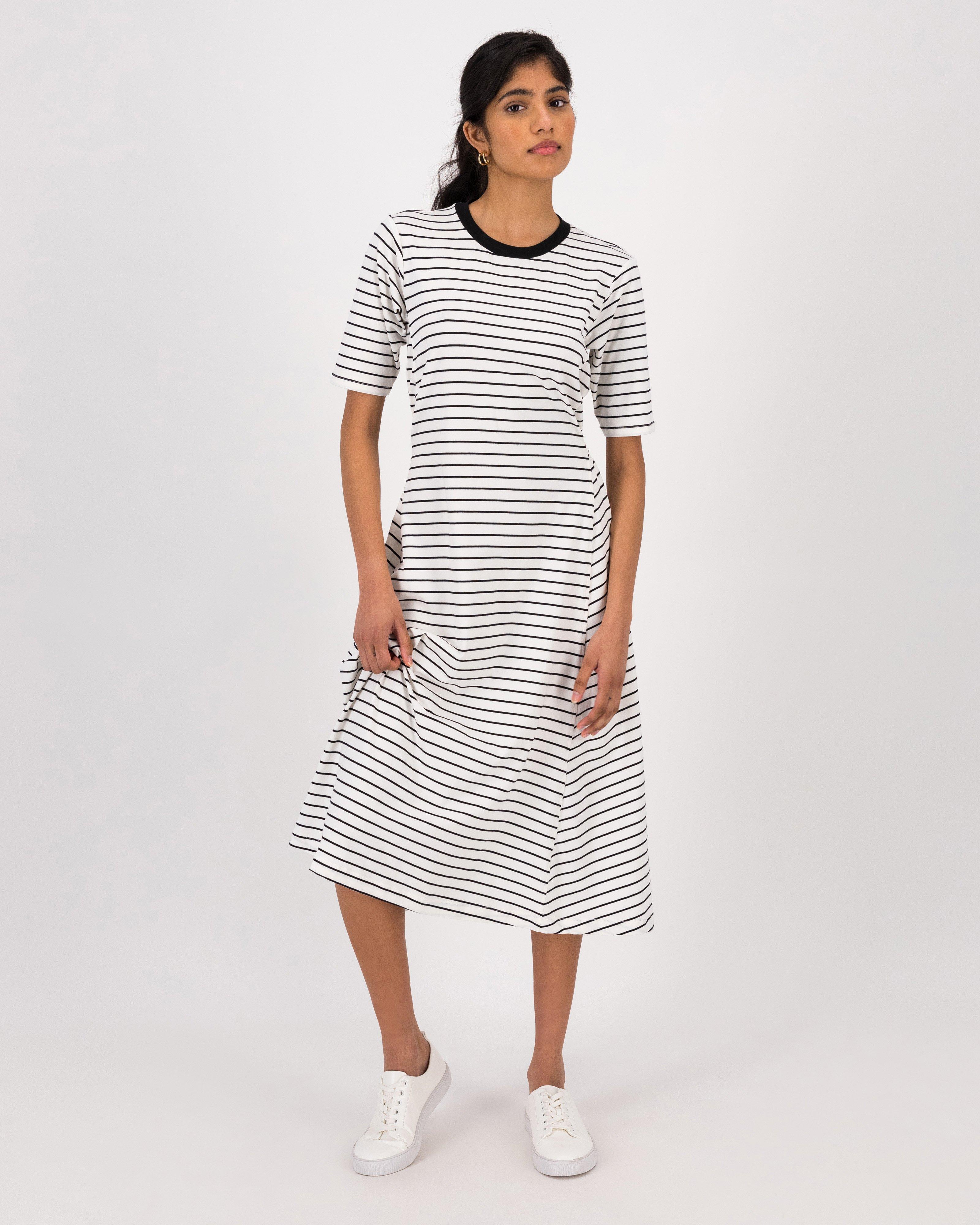 Faye Stripe Knit Dress -  Milk