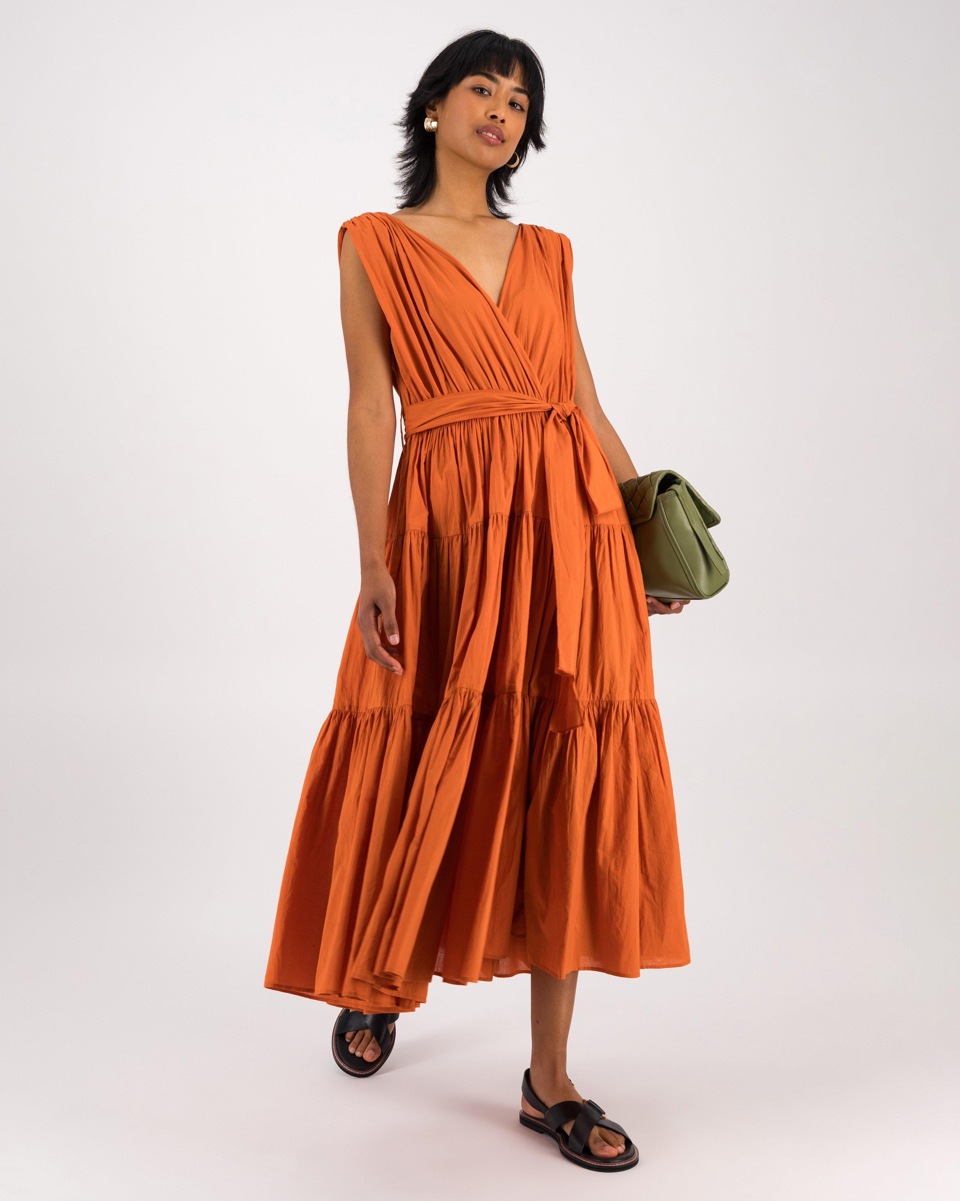 Shay Pleated Dress -  Orange