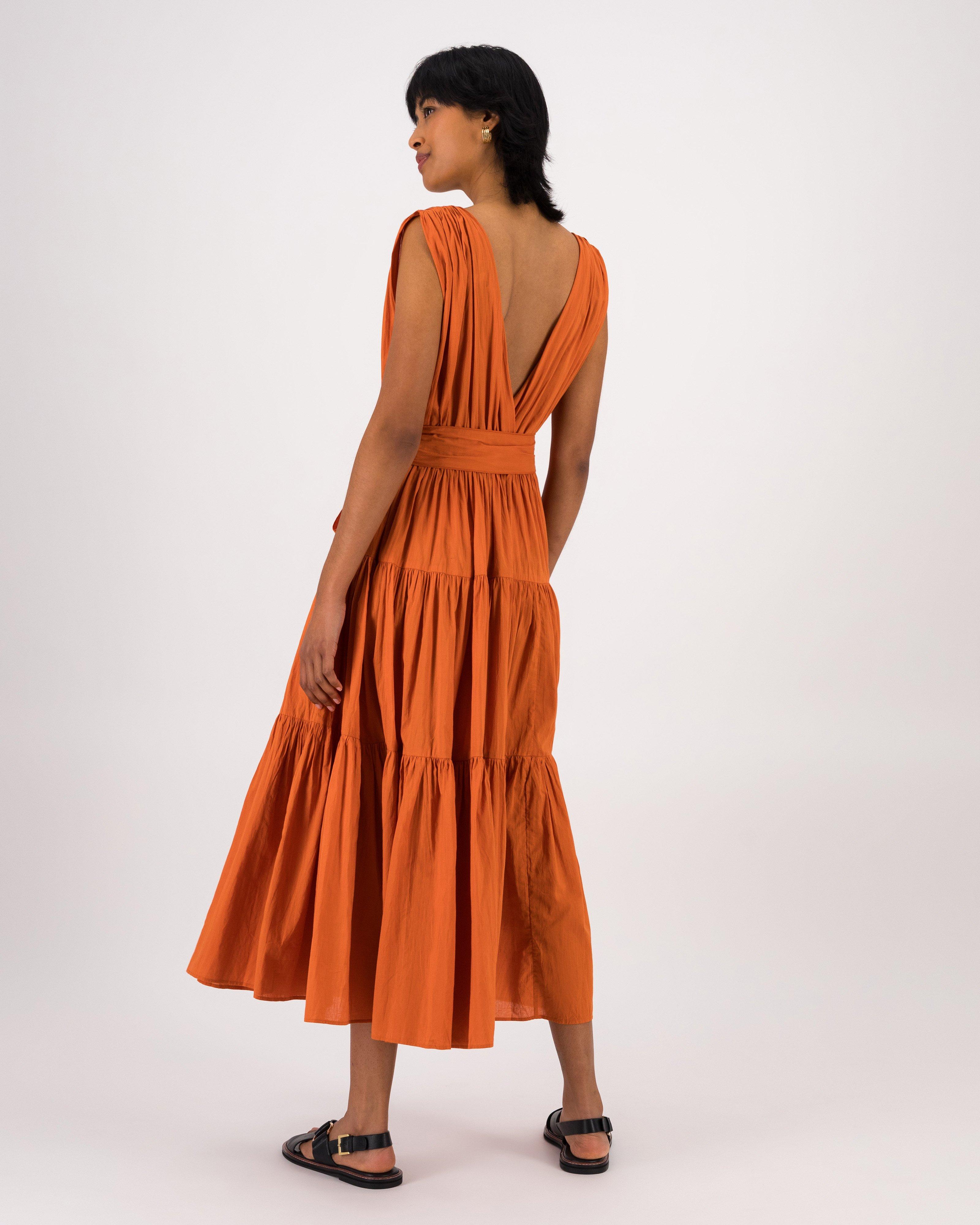 Shay Pleated Dress -  Orange