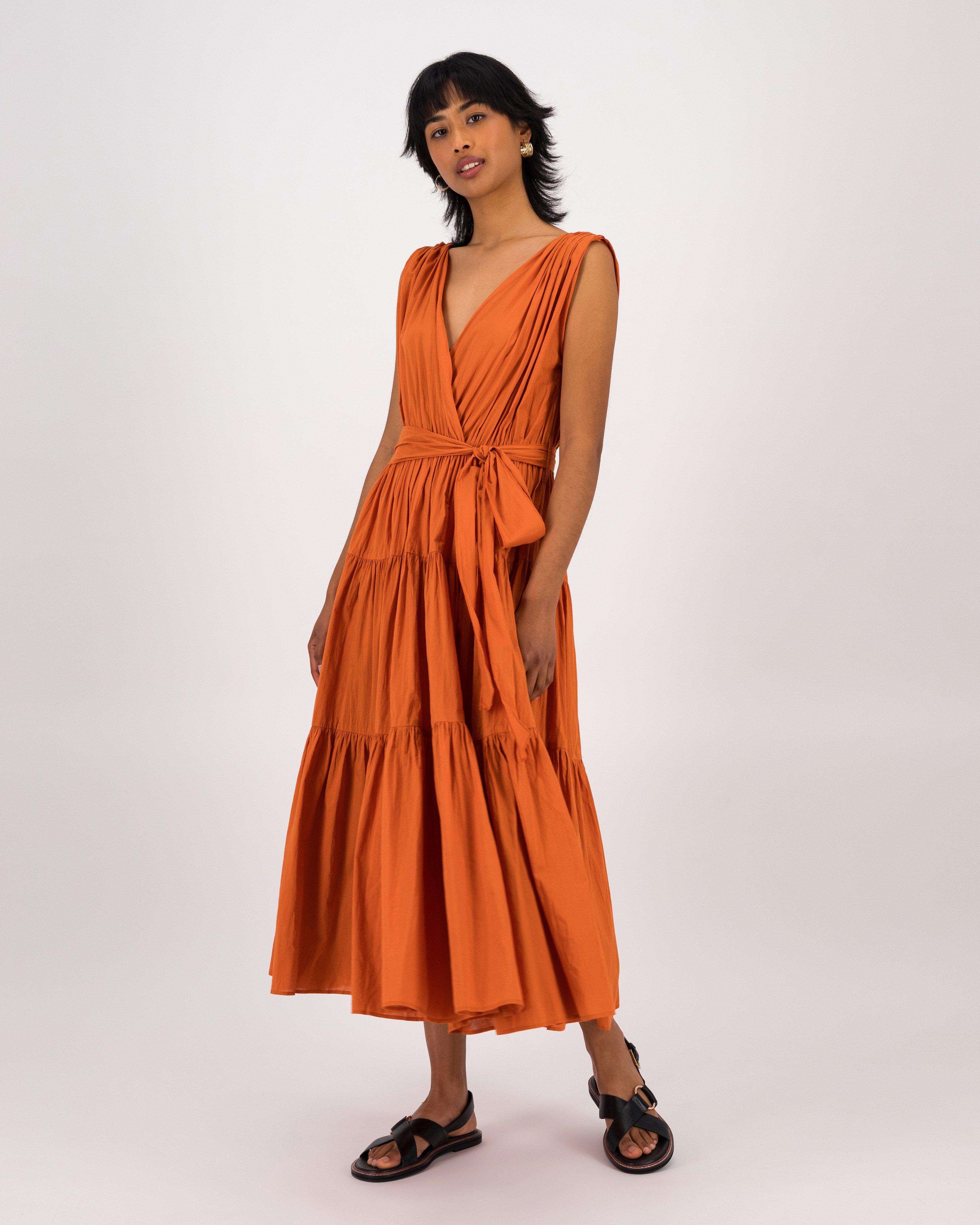 Shay Pleated Dress -  Orange