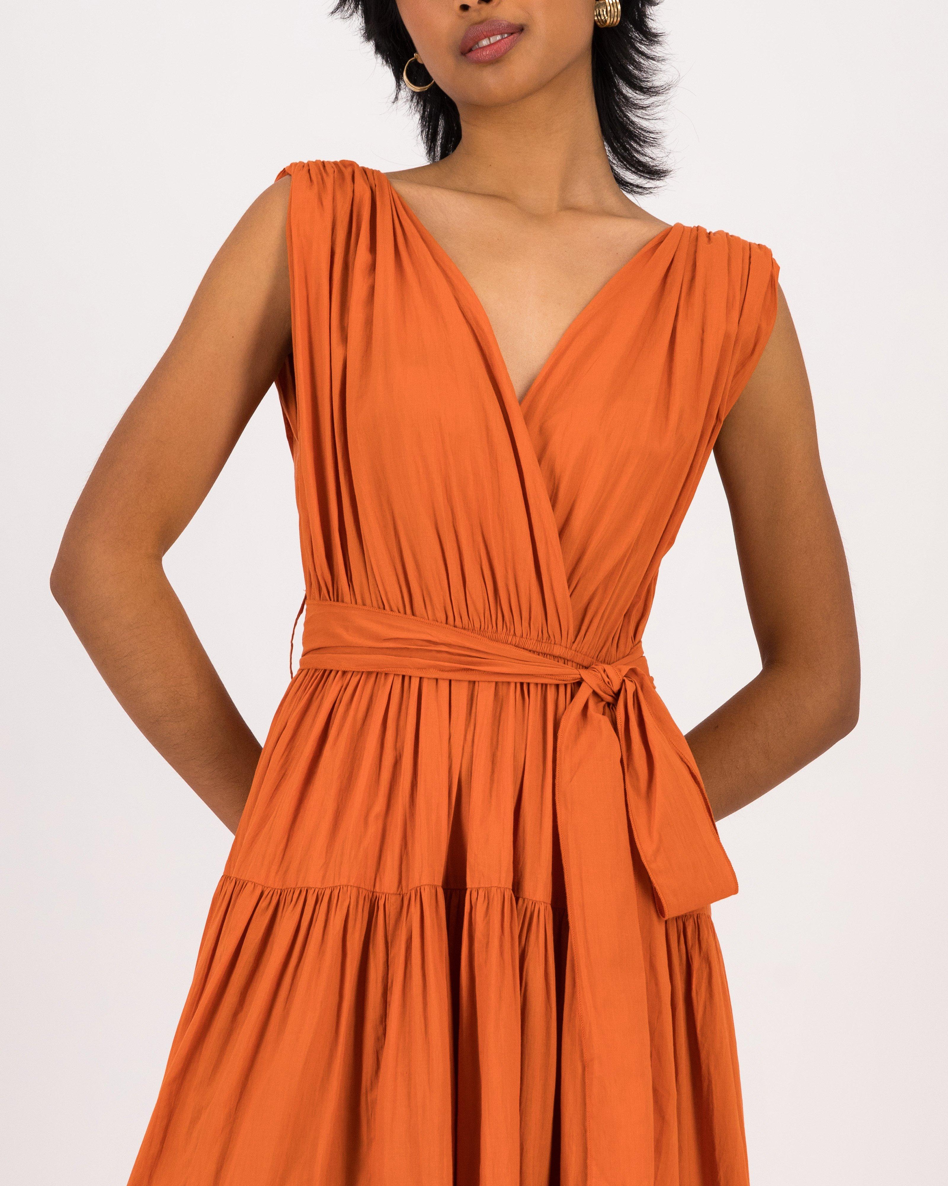 Shay Pleated Dress -  Orange