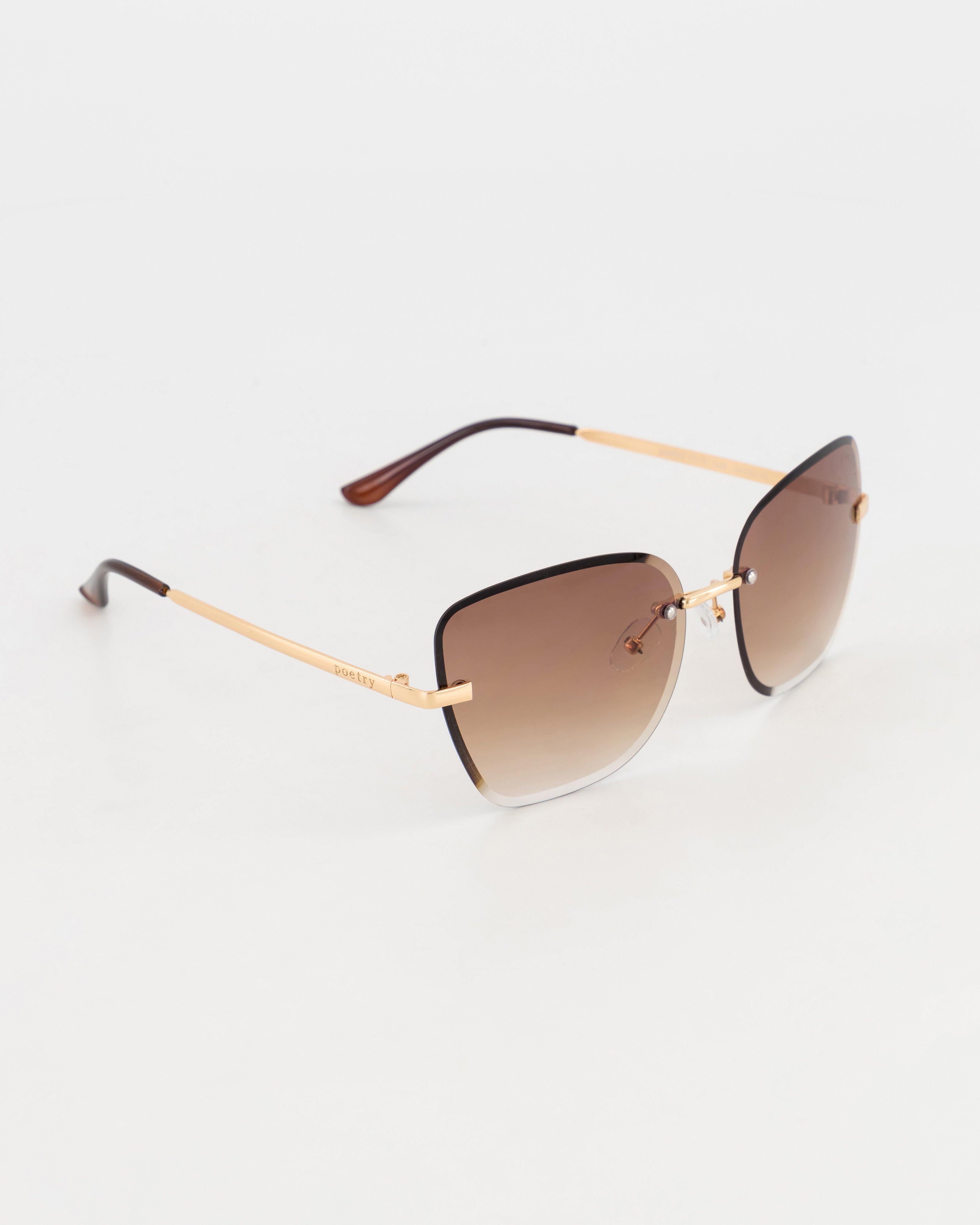 Rimless Bevelled Frame UV400 Sunglasses POE -  Brown