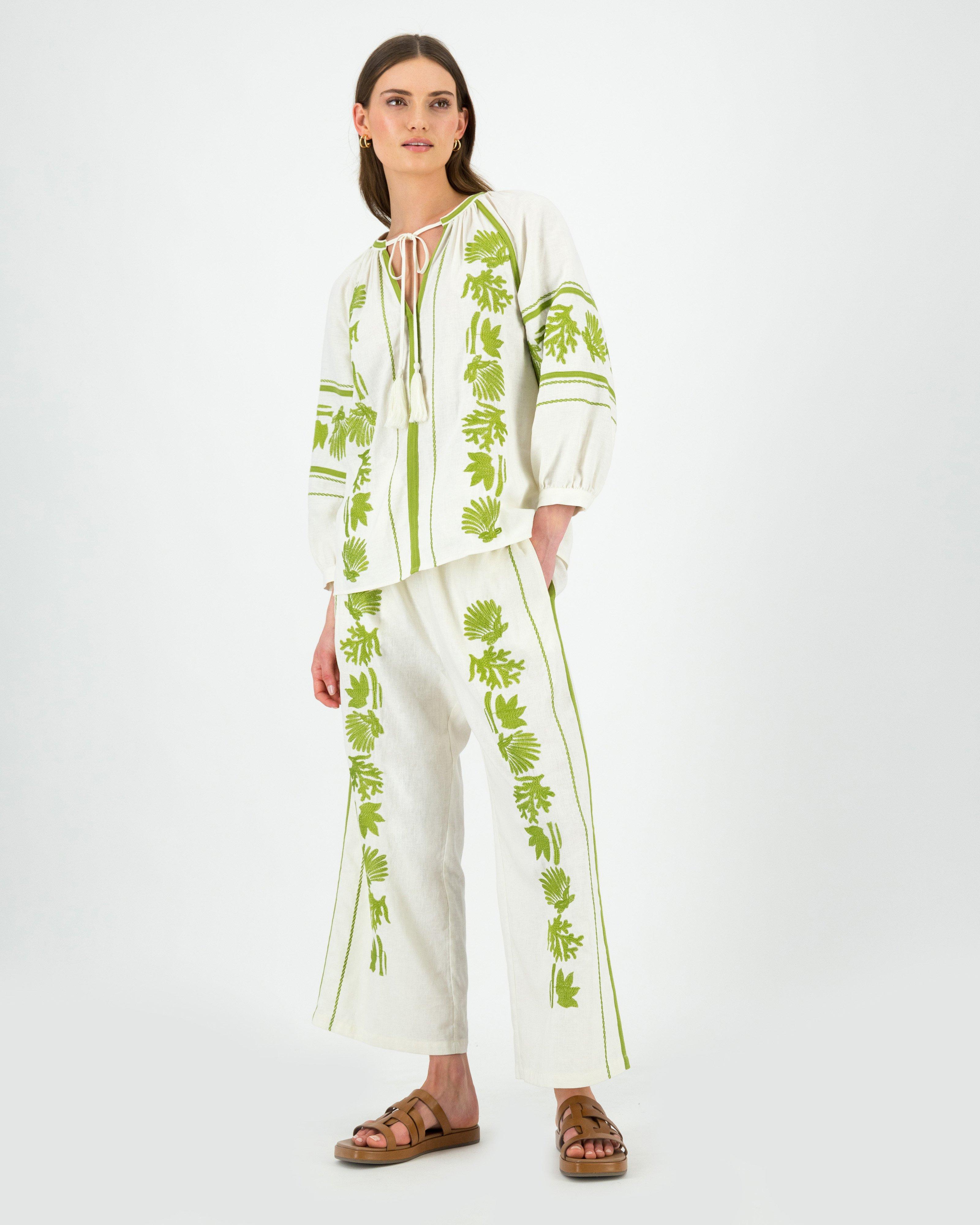 Aika Embroidered Pants -  Green