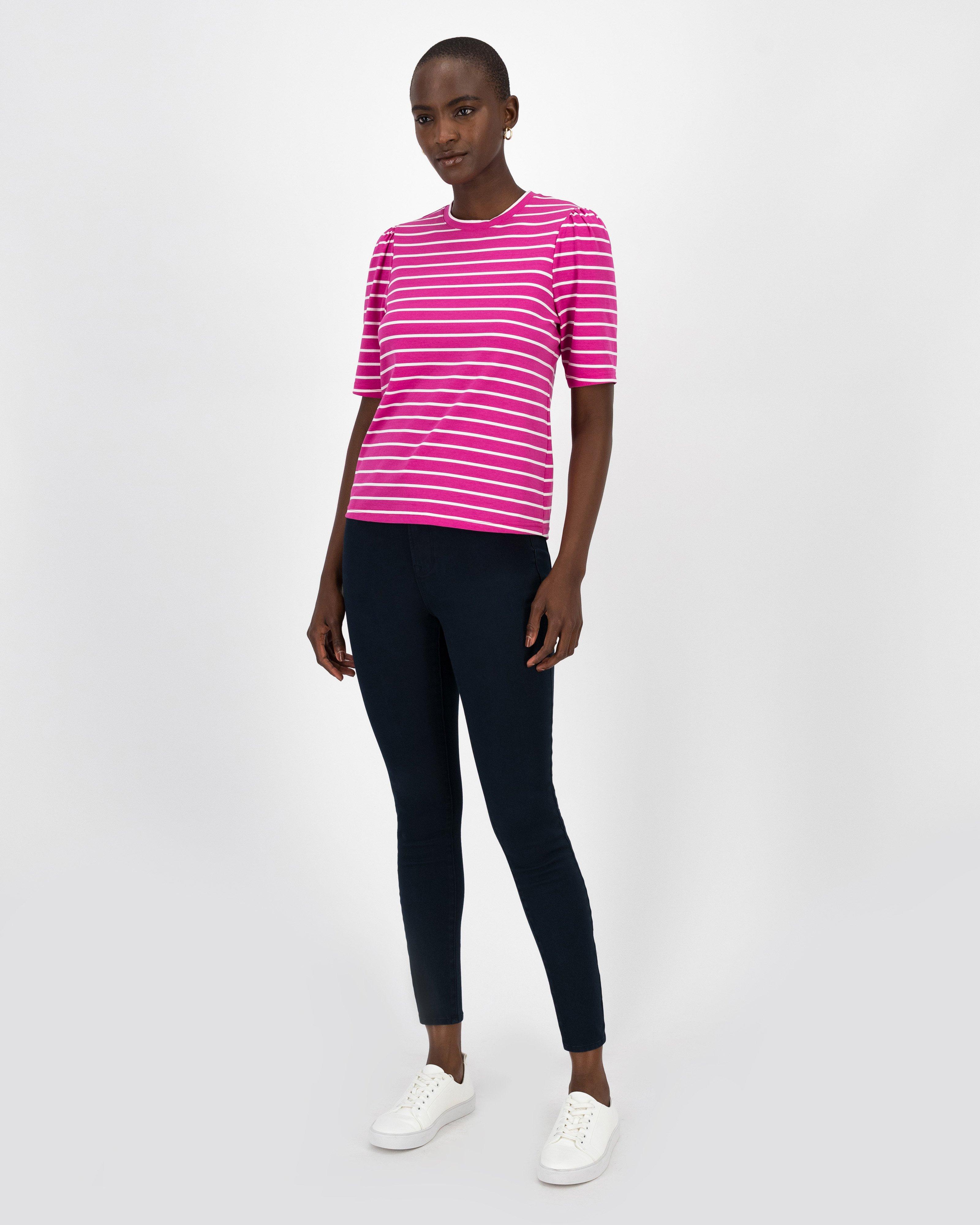Danica Striped Short Sleeve Top -  Pink