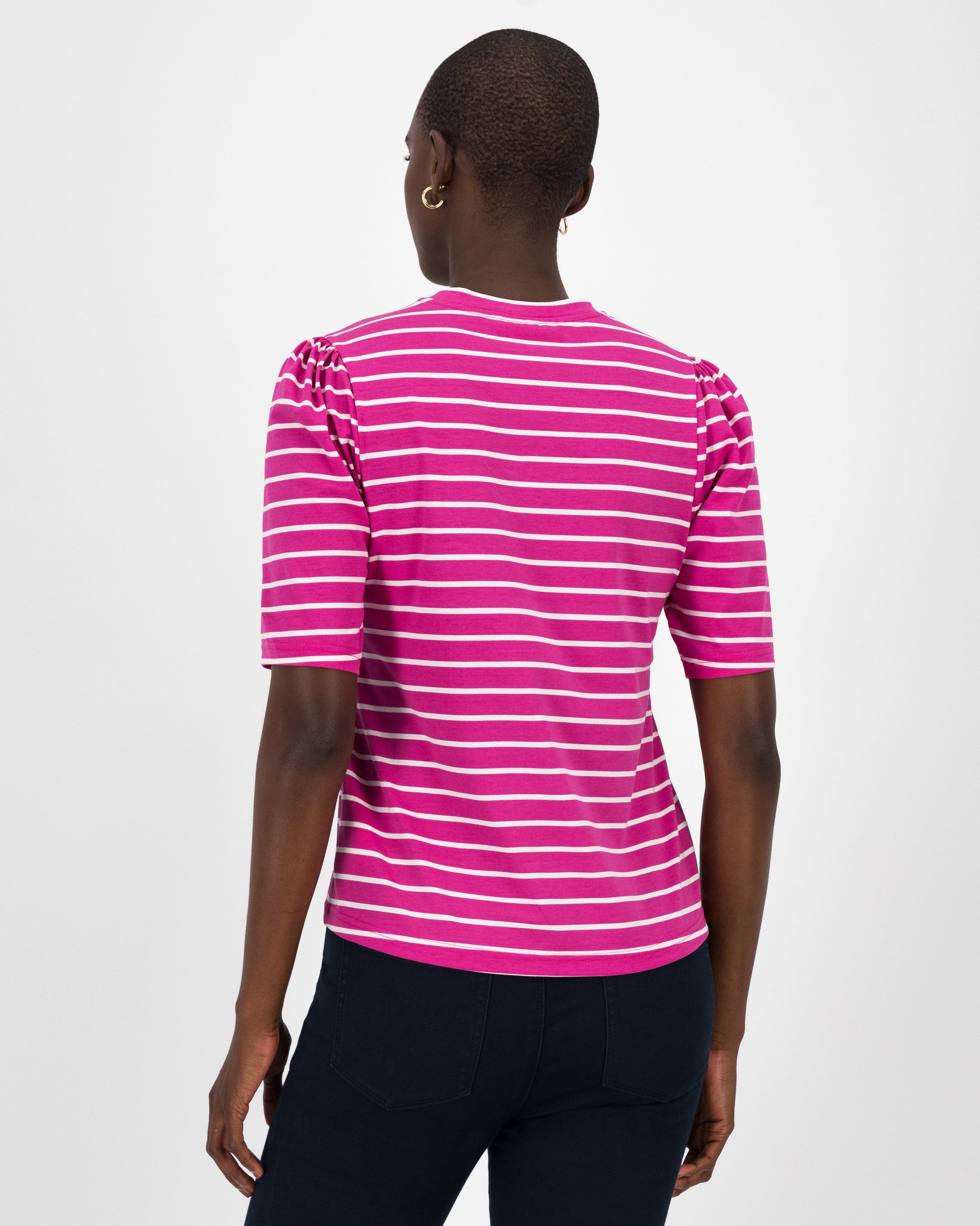 Danica Striped Short Sleeve Top -  Pink