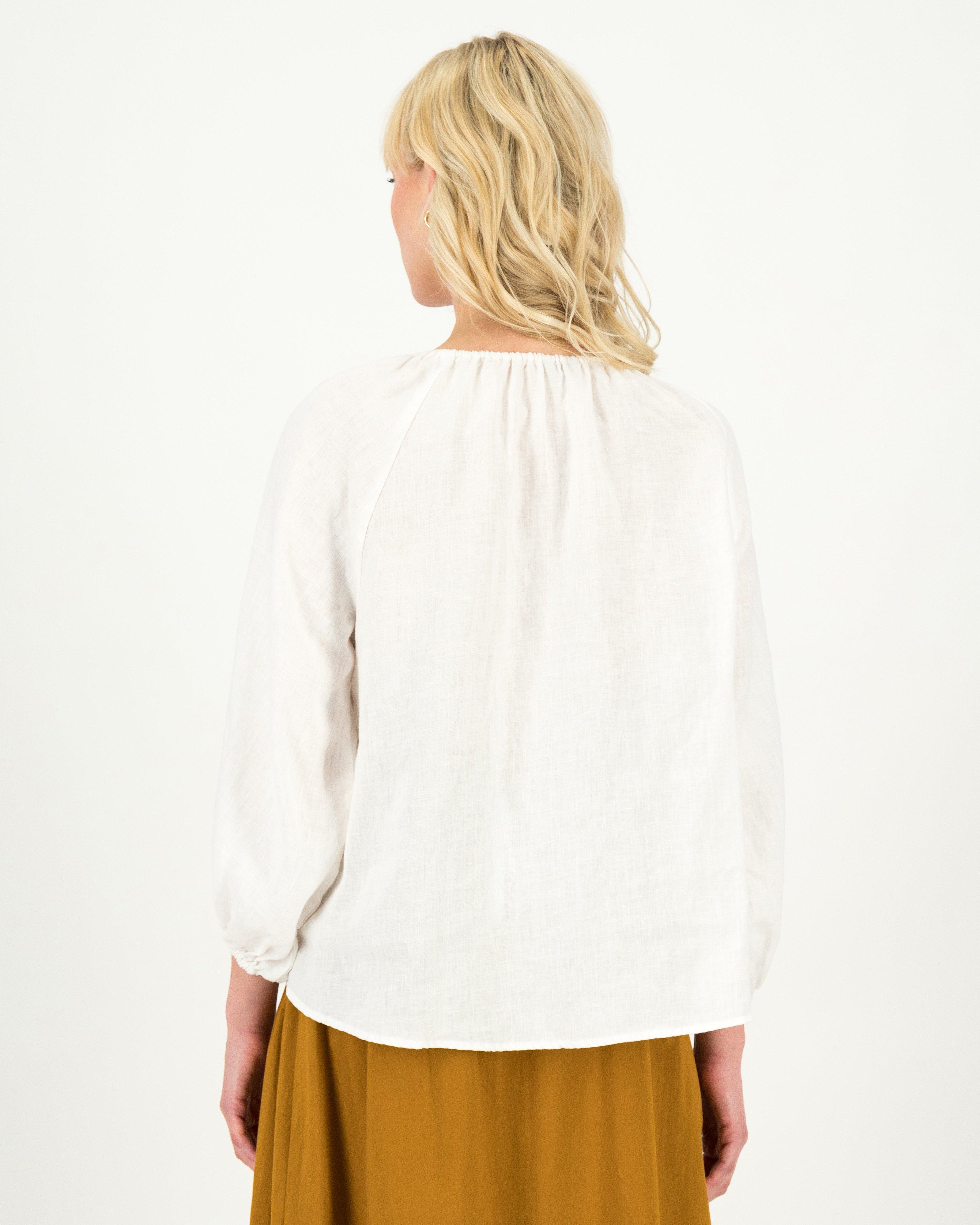 Misty Linen Popover Top -  White